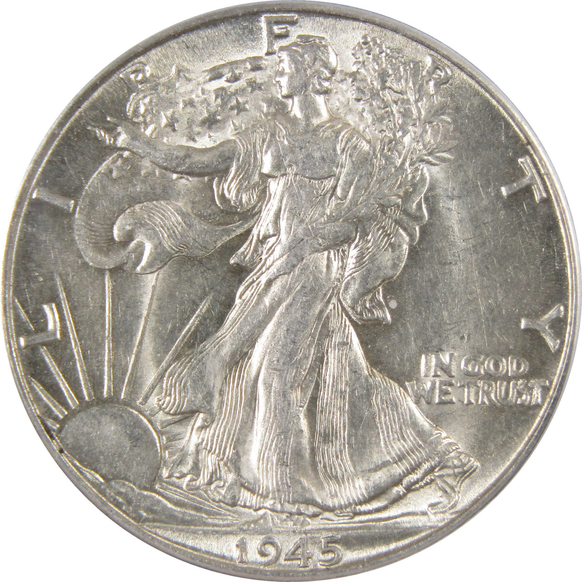 1945 D Liberty Walking Silver Half Dollar AU 58 ICG Coin SKU:I29150