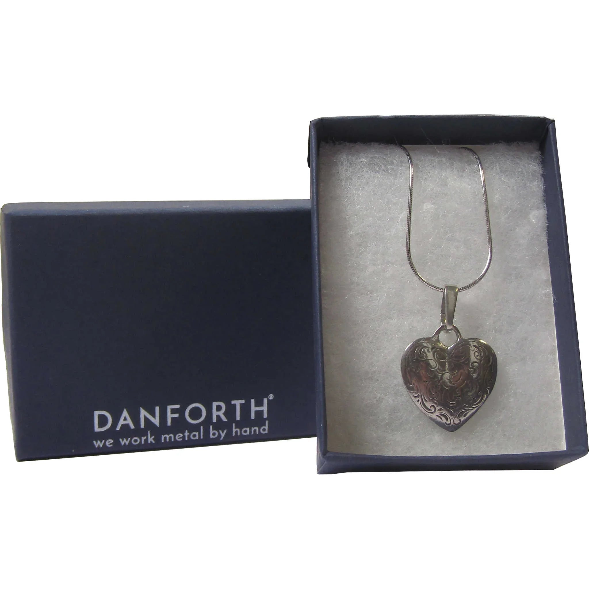 Florentine Heart Pewter Necklace with 18-inch Sterling Silver Chain