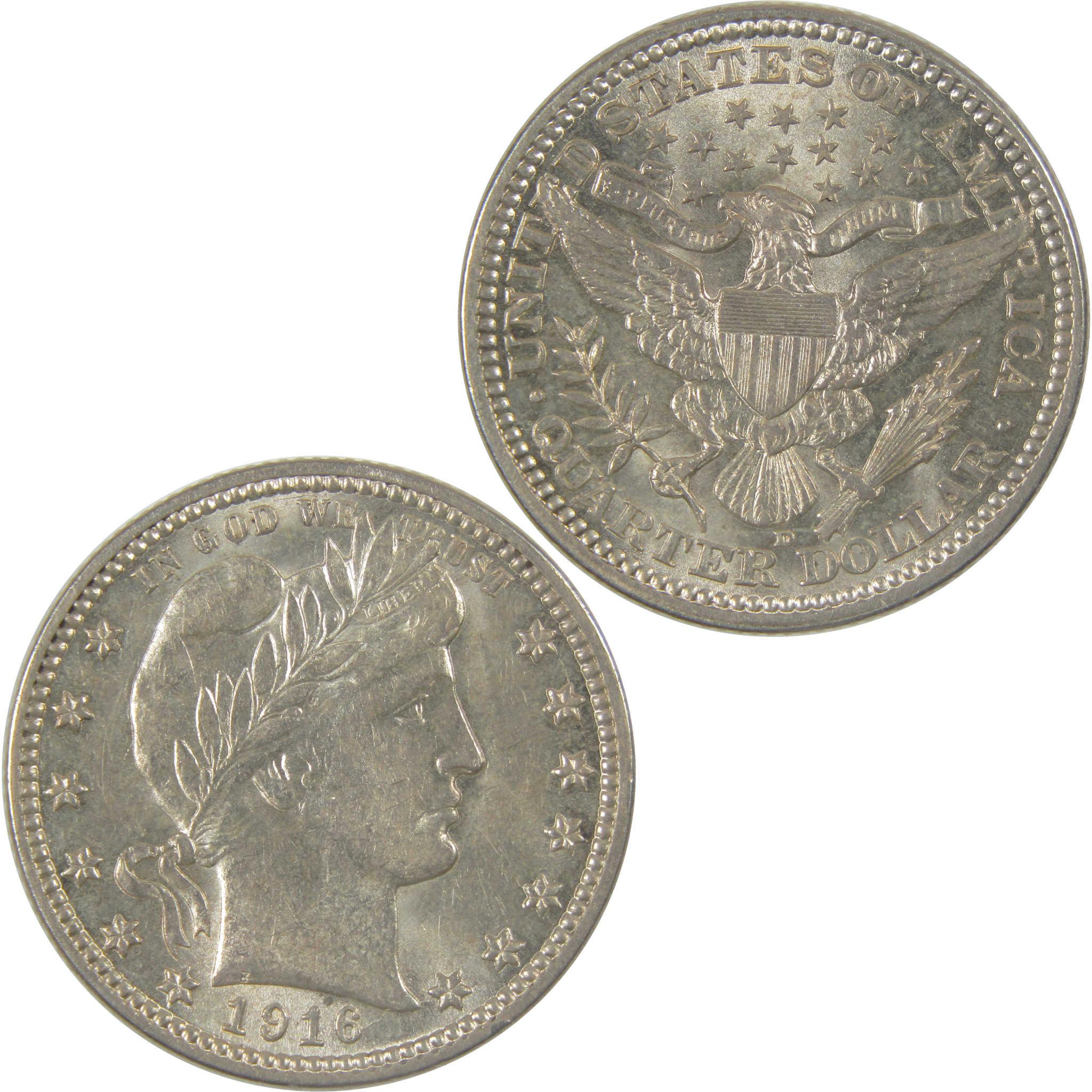 1916 D Barber Silver Quarter Borderline Uncirculated 25c Coin