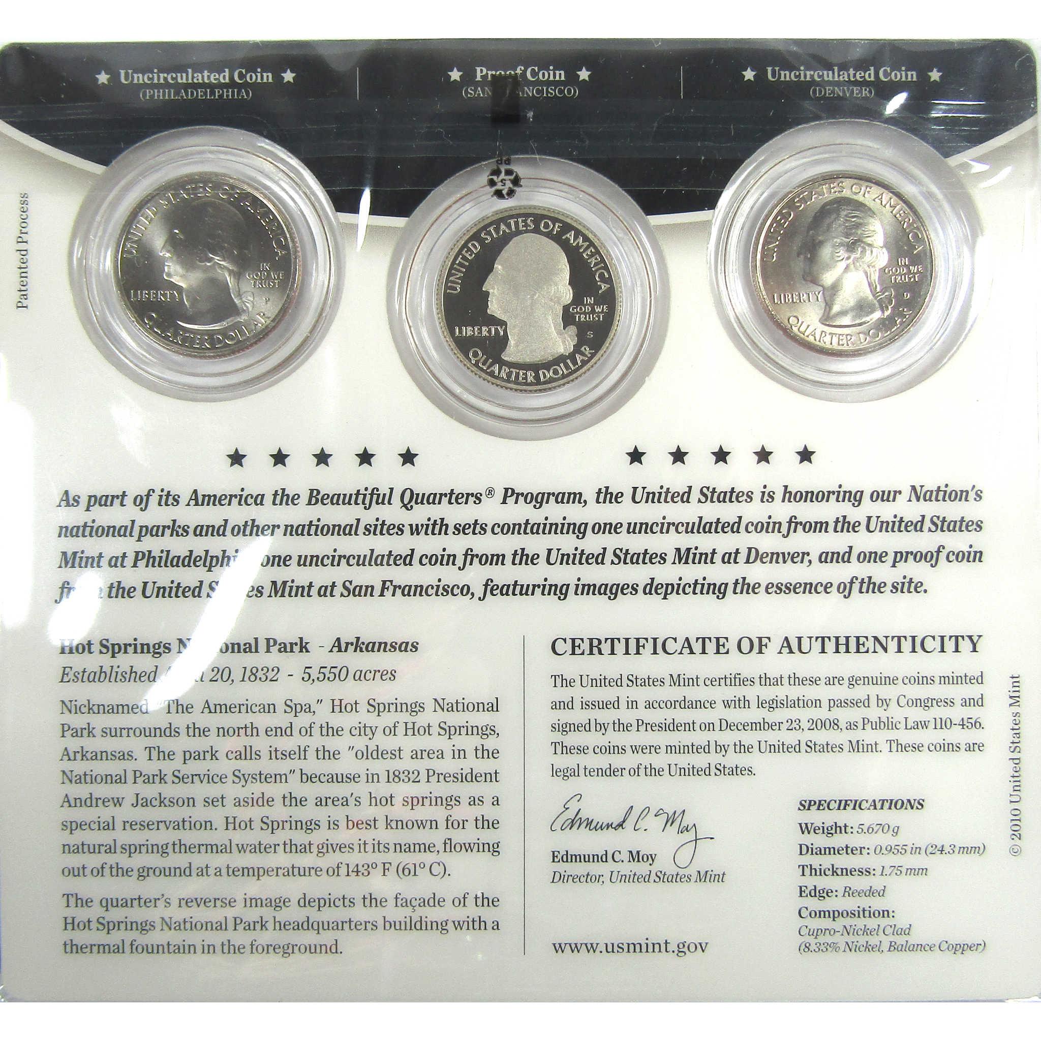 2010 Hot Springs America the Beautiful Quarters 3-Coin Set SKU:CPC9010