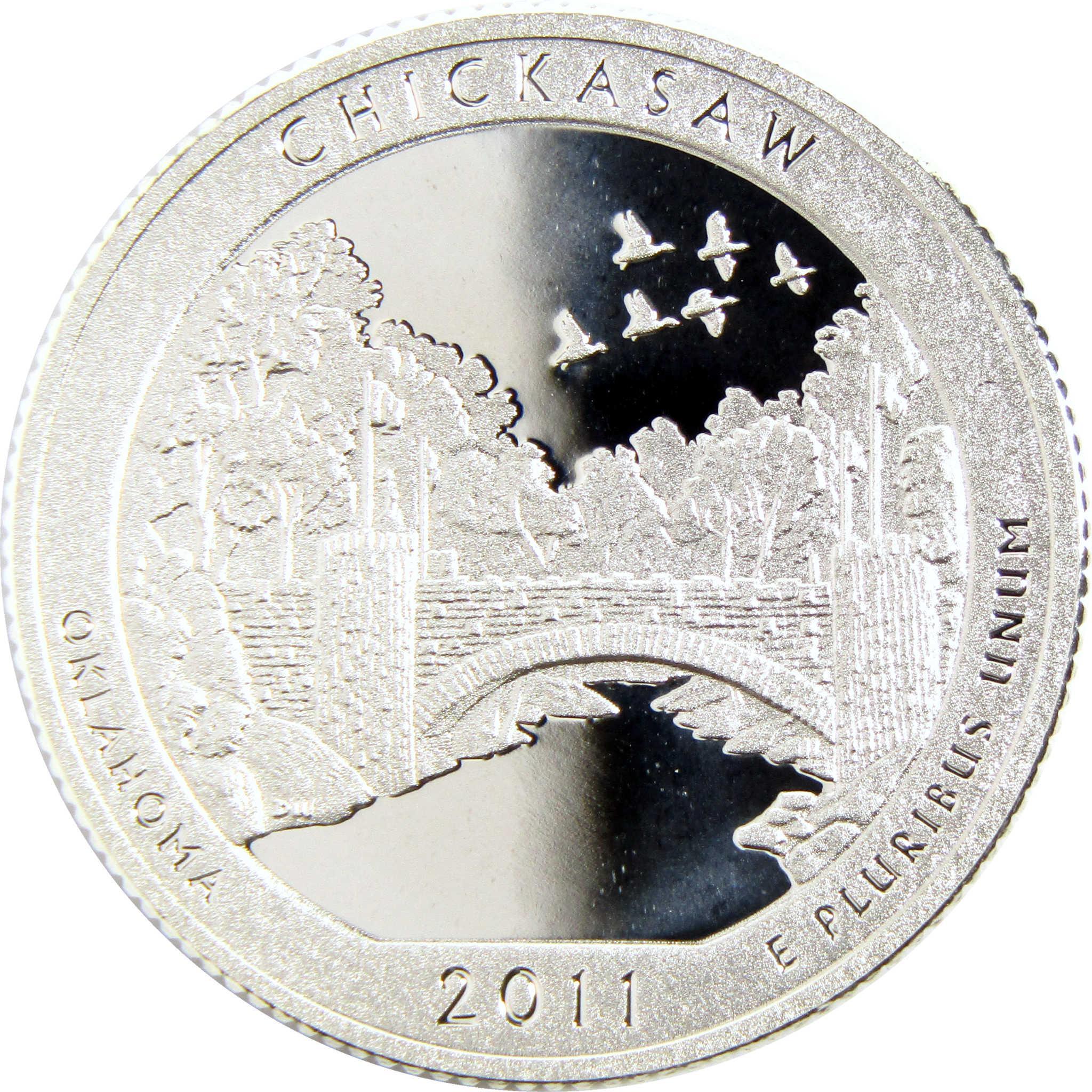 2011 Chickasaw Oklahoma quarter collectible coin with bridge, birds, and trees design