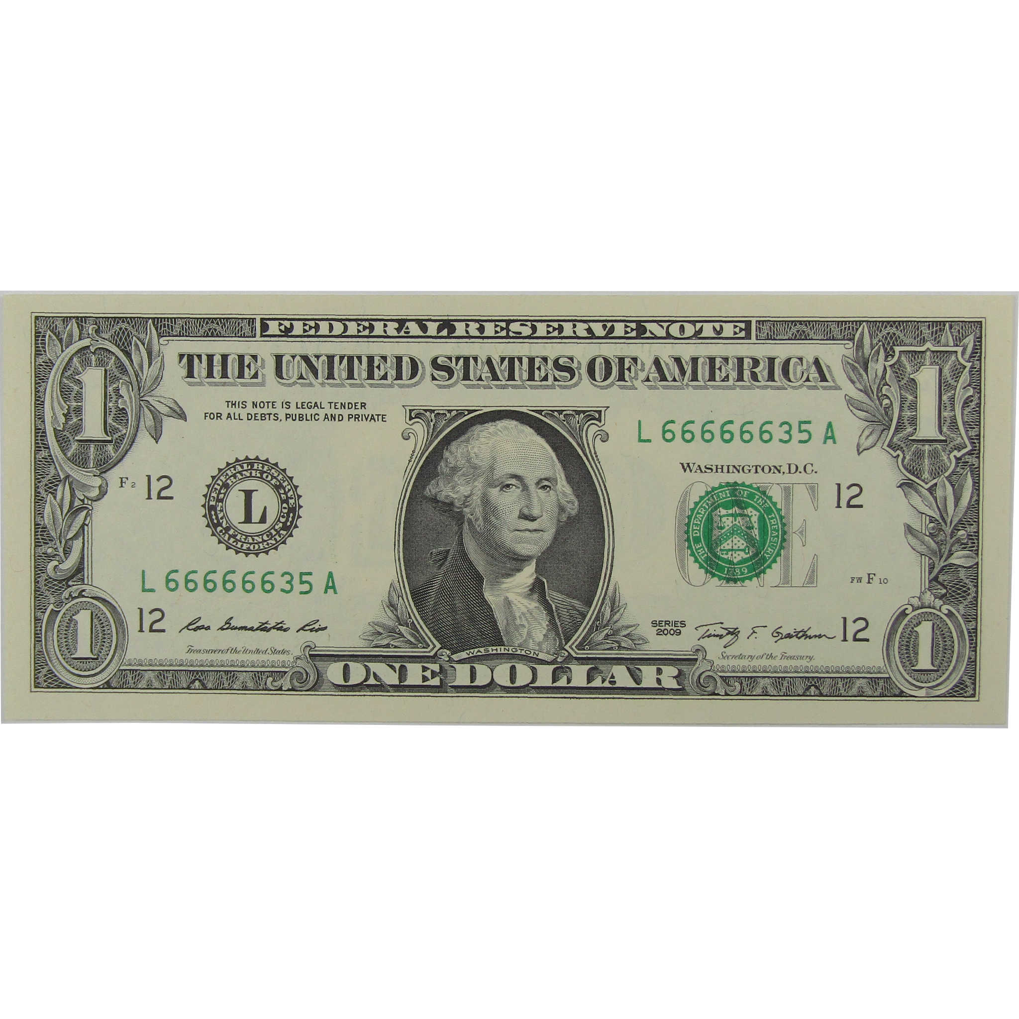 $1 Federal Reserve Note Uncirculated Serial Block Starts With Six 6's