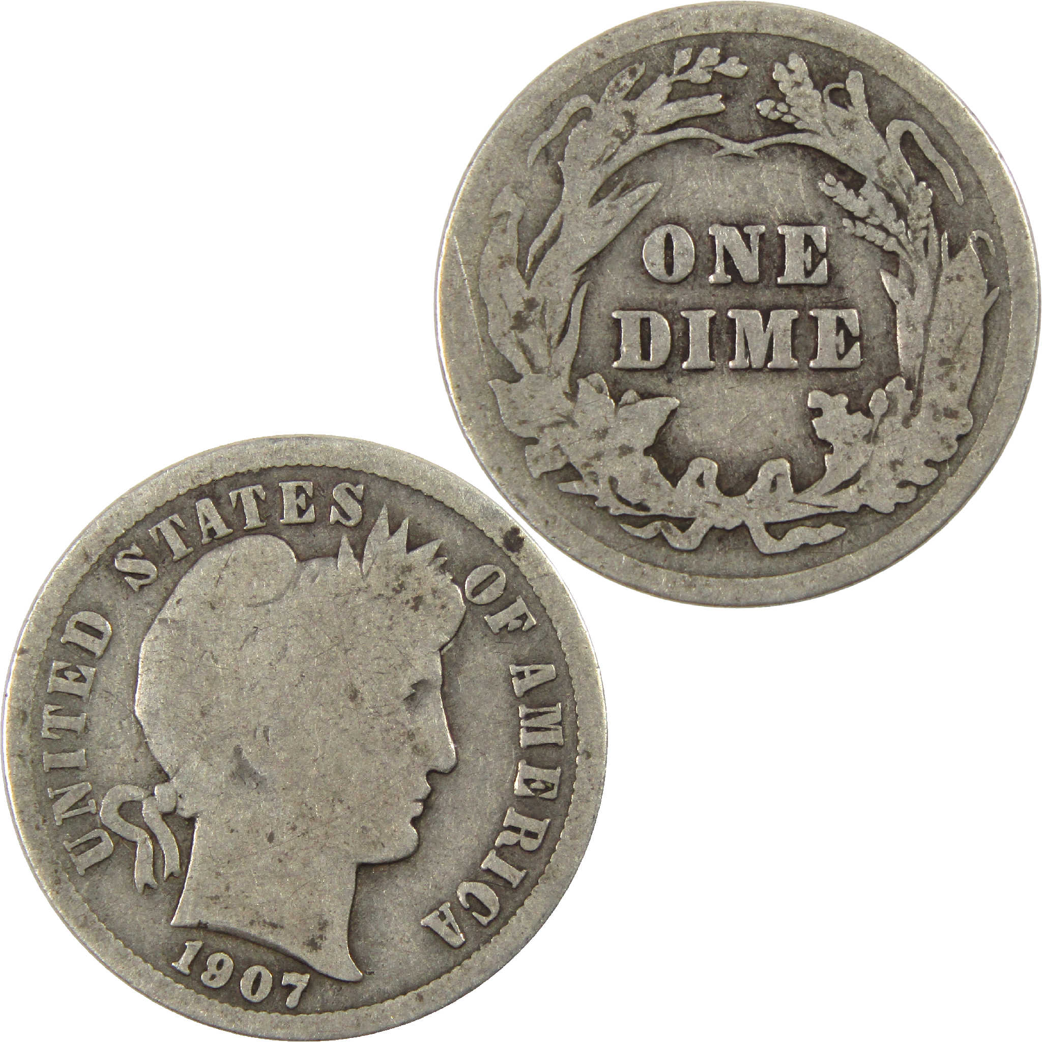 1907 Barber Dime Circulated Silver 10c Coin Collectible