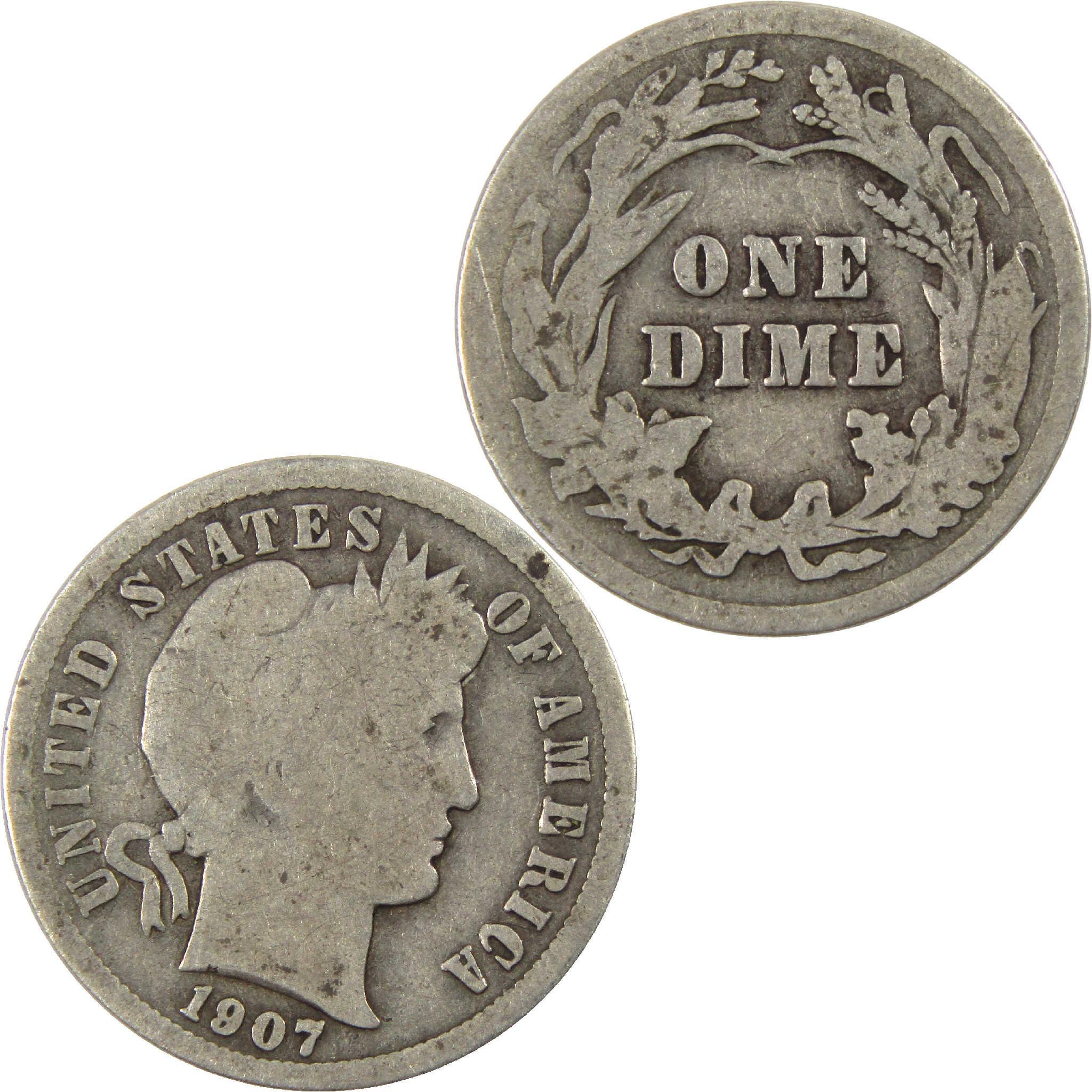 1907 Barber Dime Circulated Silver 10c Coin Collectible