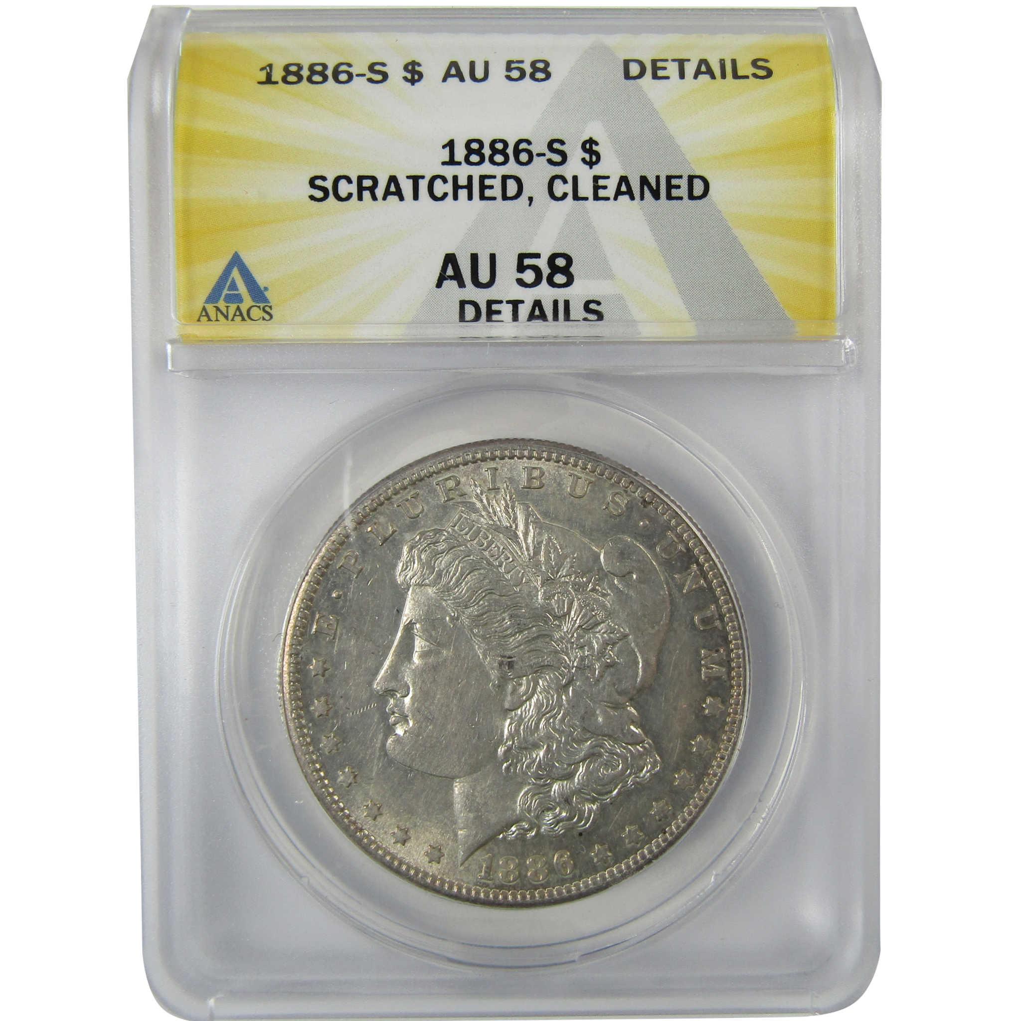 1886 S Morgan Silver Dollar AU 58 Details ANACS $1 Coin SKU:CP834 - Morgan coin - Morgan silver dollar - Morgan silver dollar for sale - Profile Coins & Collectibles