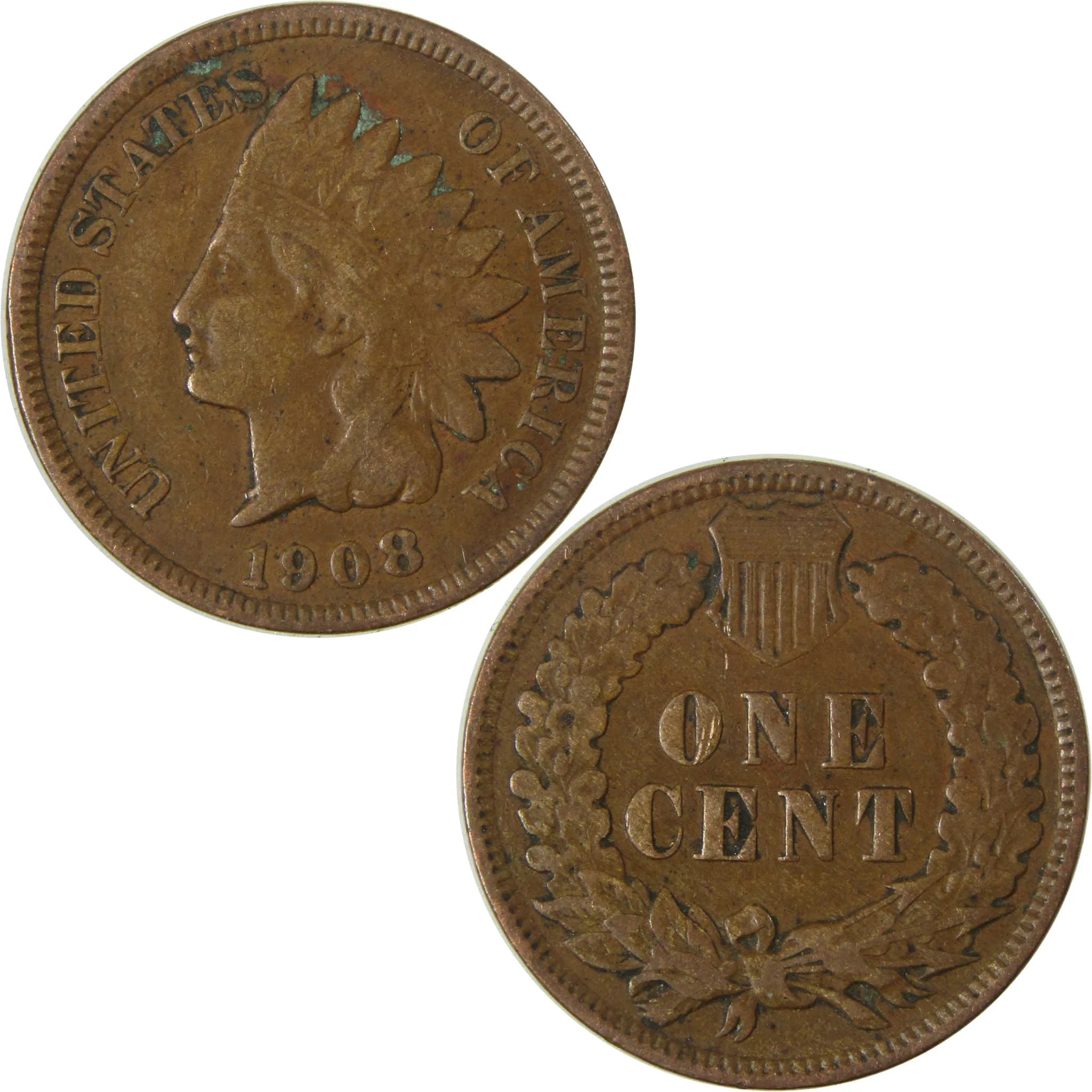 1908 Indian Head Cent VF Very Fine Penny 1c Coin SKU:I27005