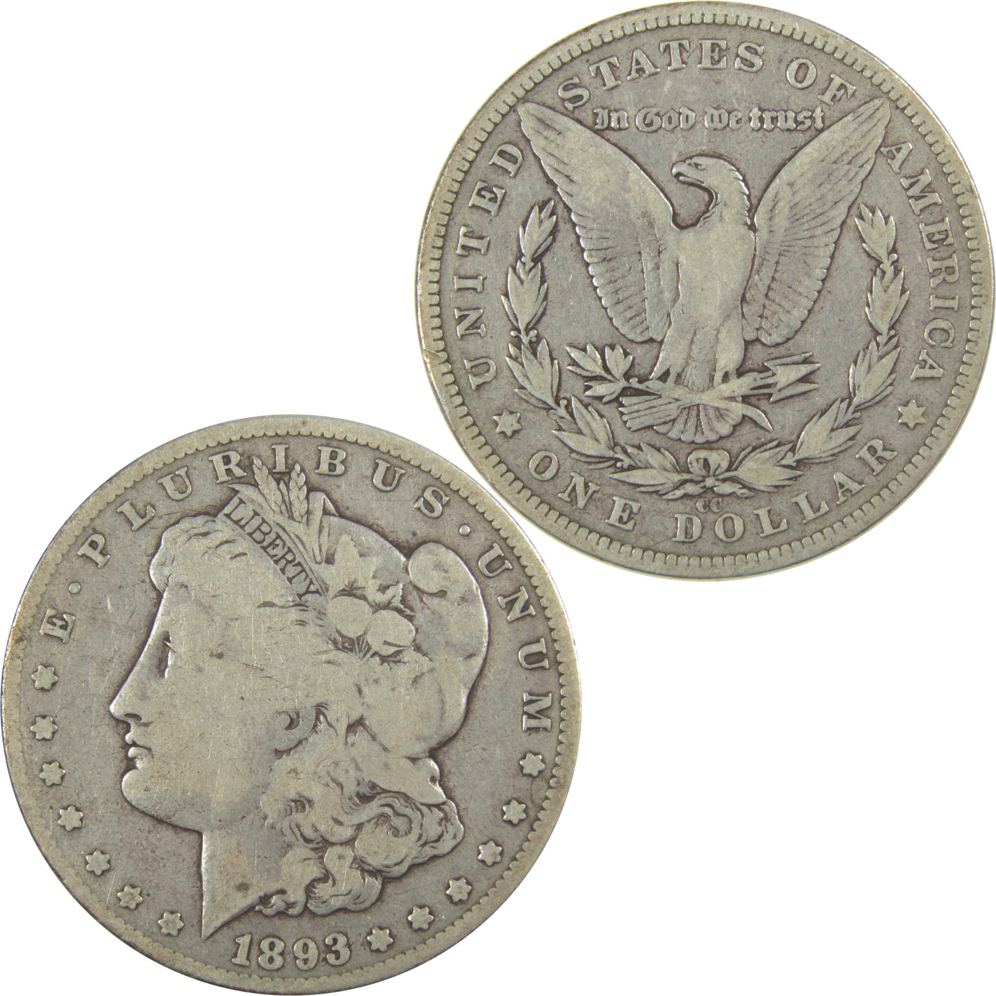 1893 CC Morgan Dollar VG Very Good Silver $1 Coin SKU:I19940 - Morgan coin - Morgan silver dollar - Morgan silver dollar for sale - Profile Coins & Collectibles