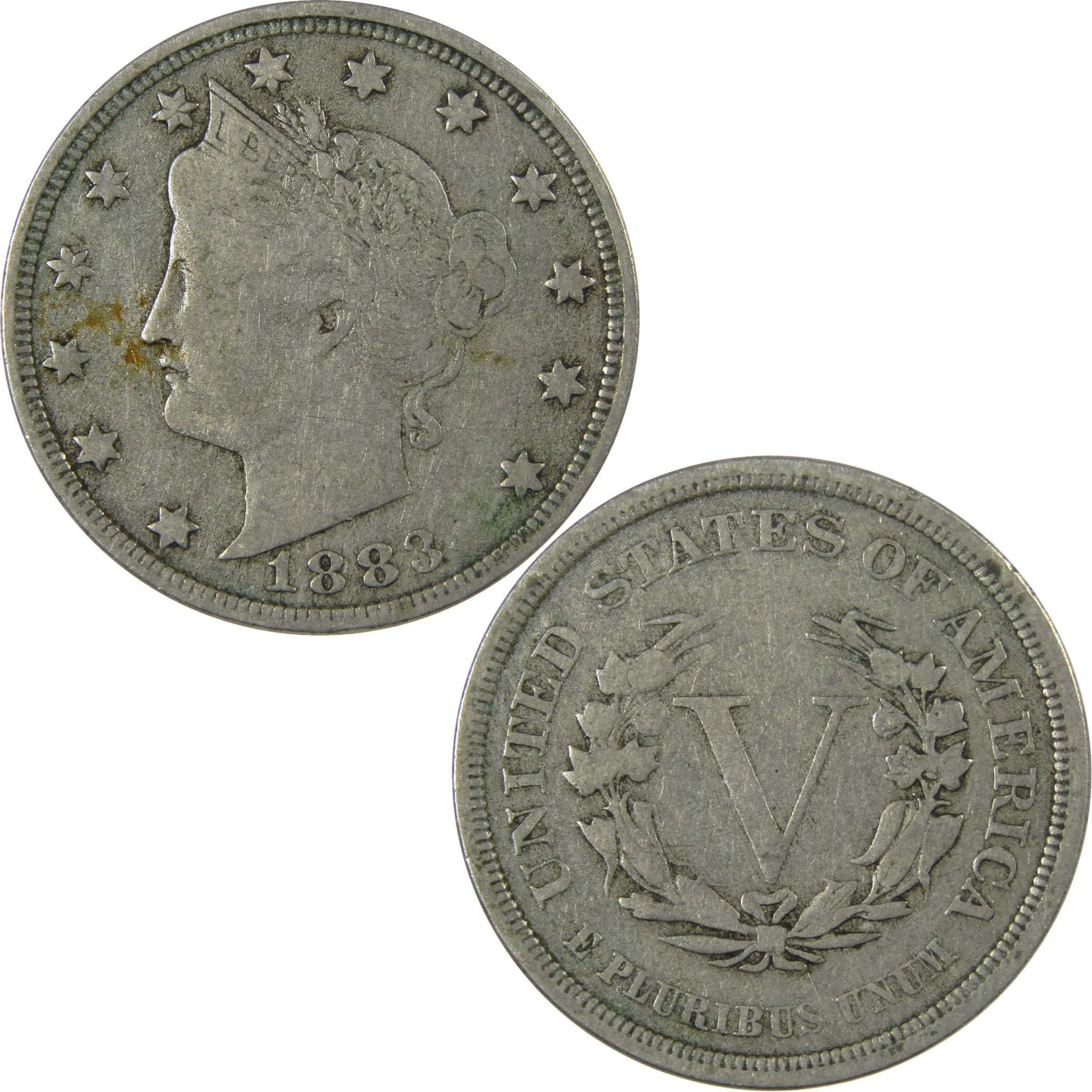 1883 No Cents Liberty Head V Nickel F Fine 5c Coin SKU:I26948