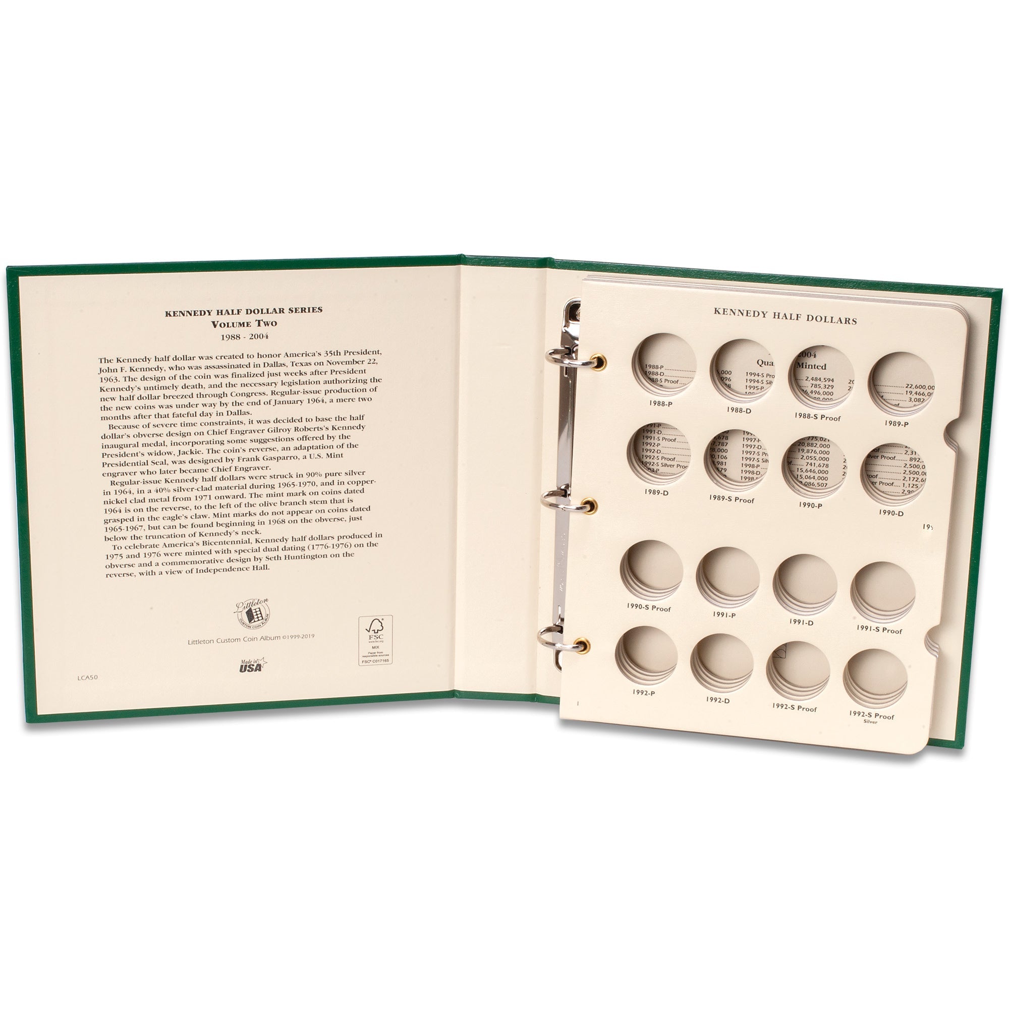 1988-2004 Kennedy Half Dollar Coin Album Volume 2 Littleton Coin