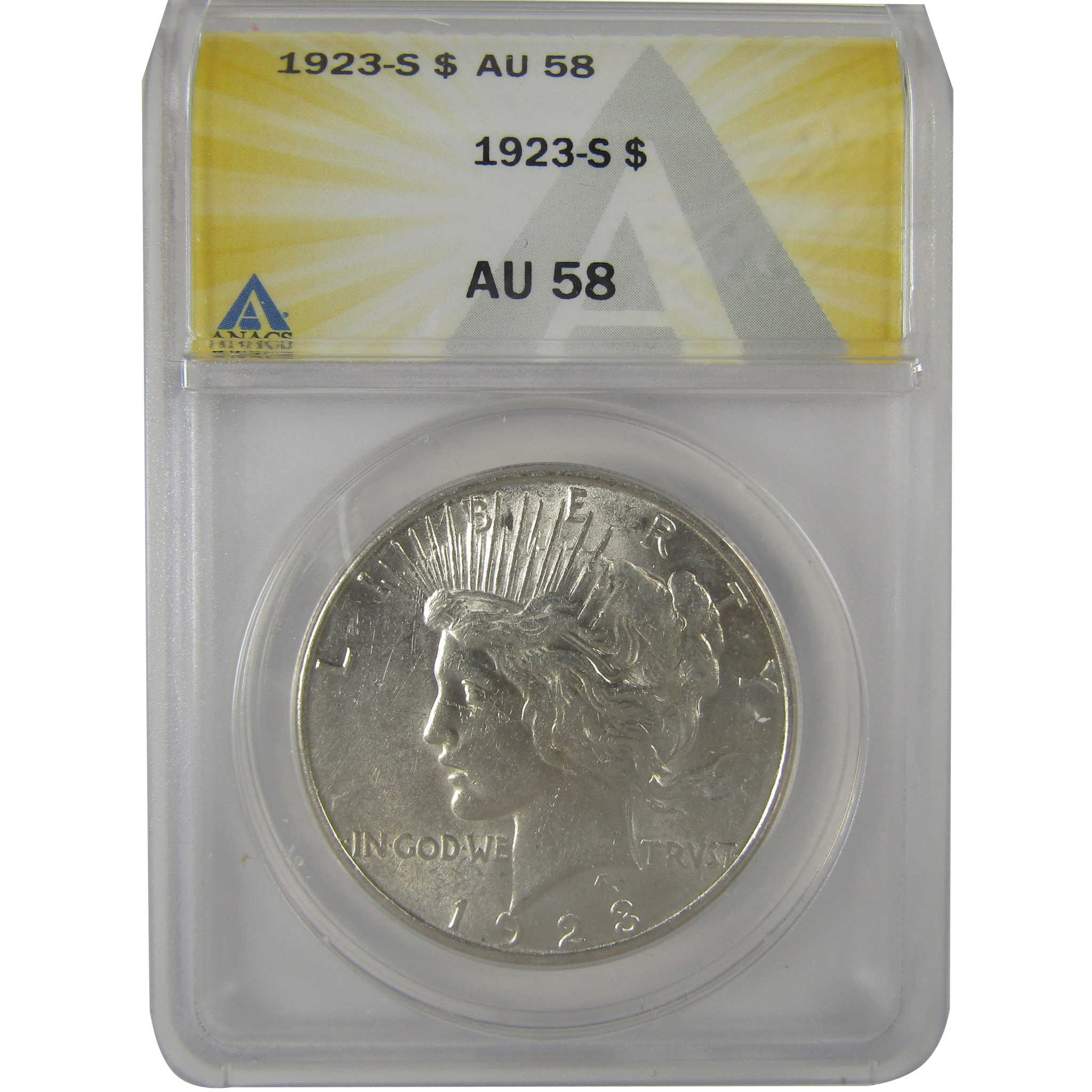 1923 S Peace Dollar AU 58 ANACS Silver $1 Coin SKU:I23058