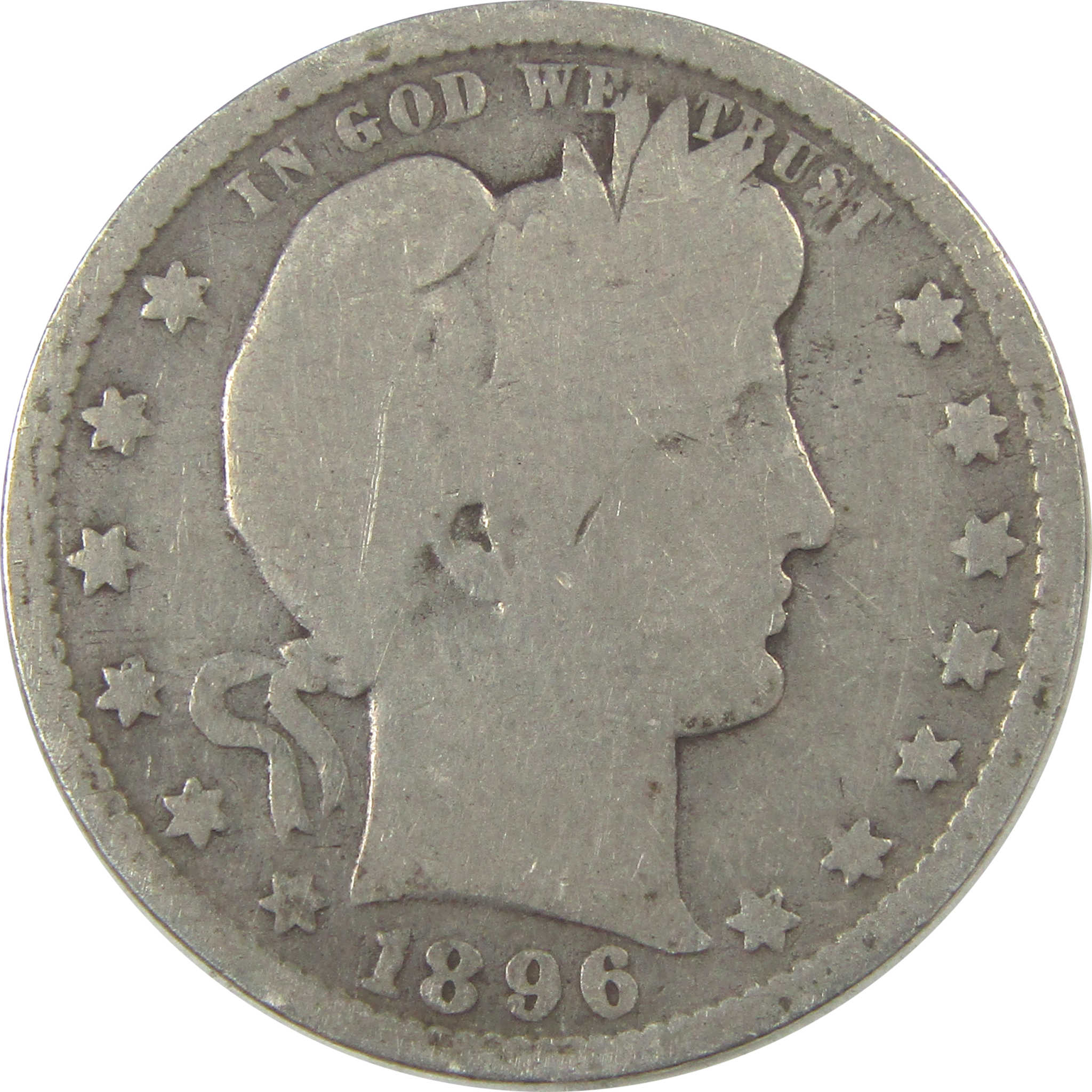 1896 O Barber Quarter G Good Silver 25c Coin SKU:I21864