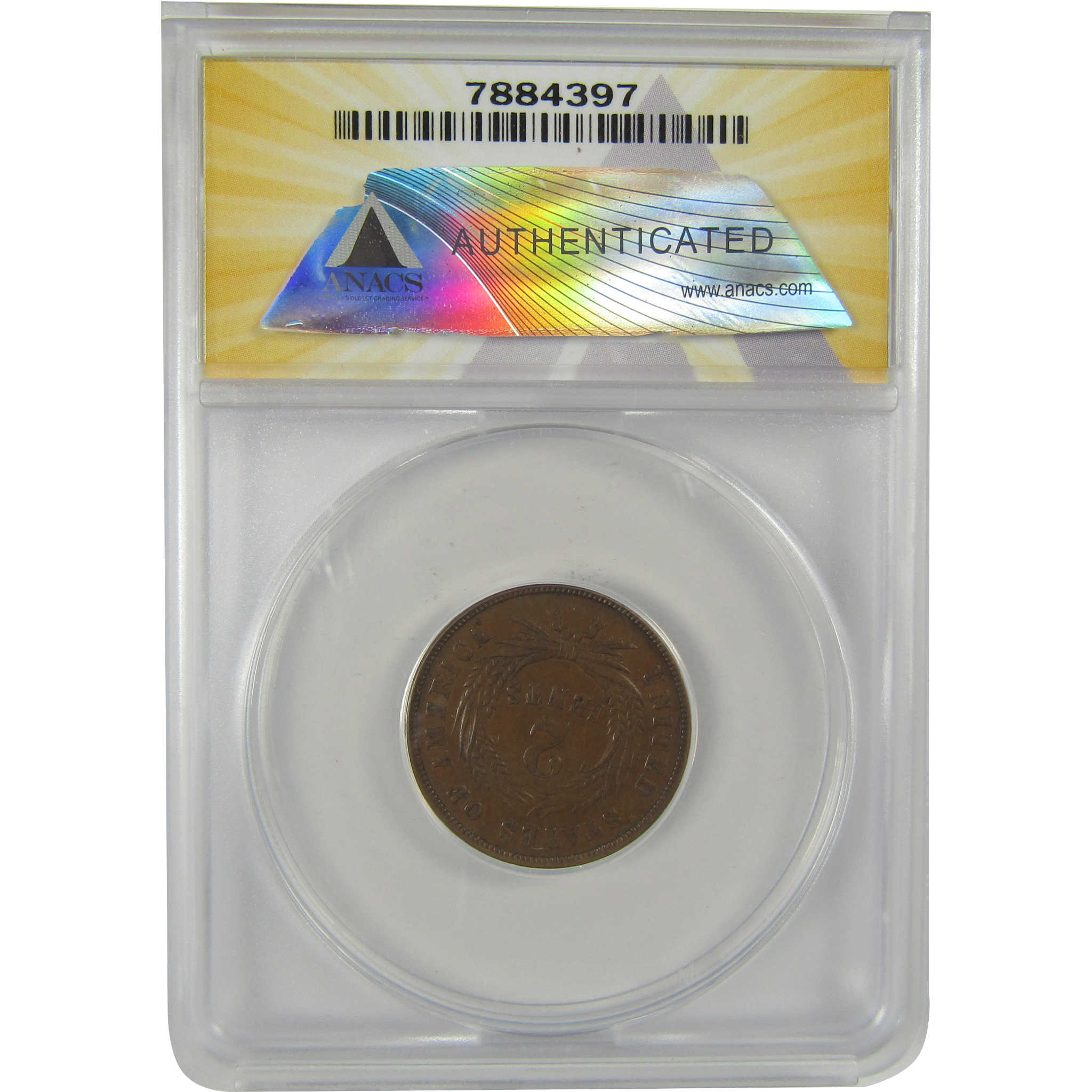 1865 Plain 5 Two Cent Piece EF 45 ANACS 2c Coin SKU:I20737