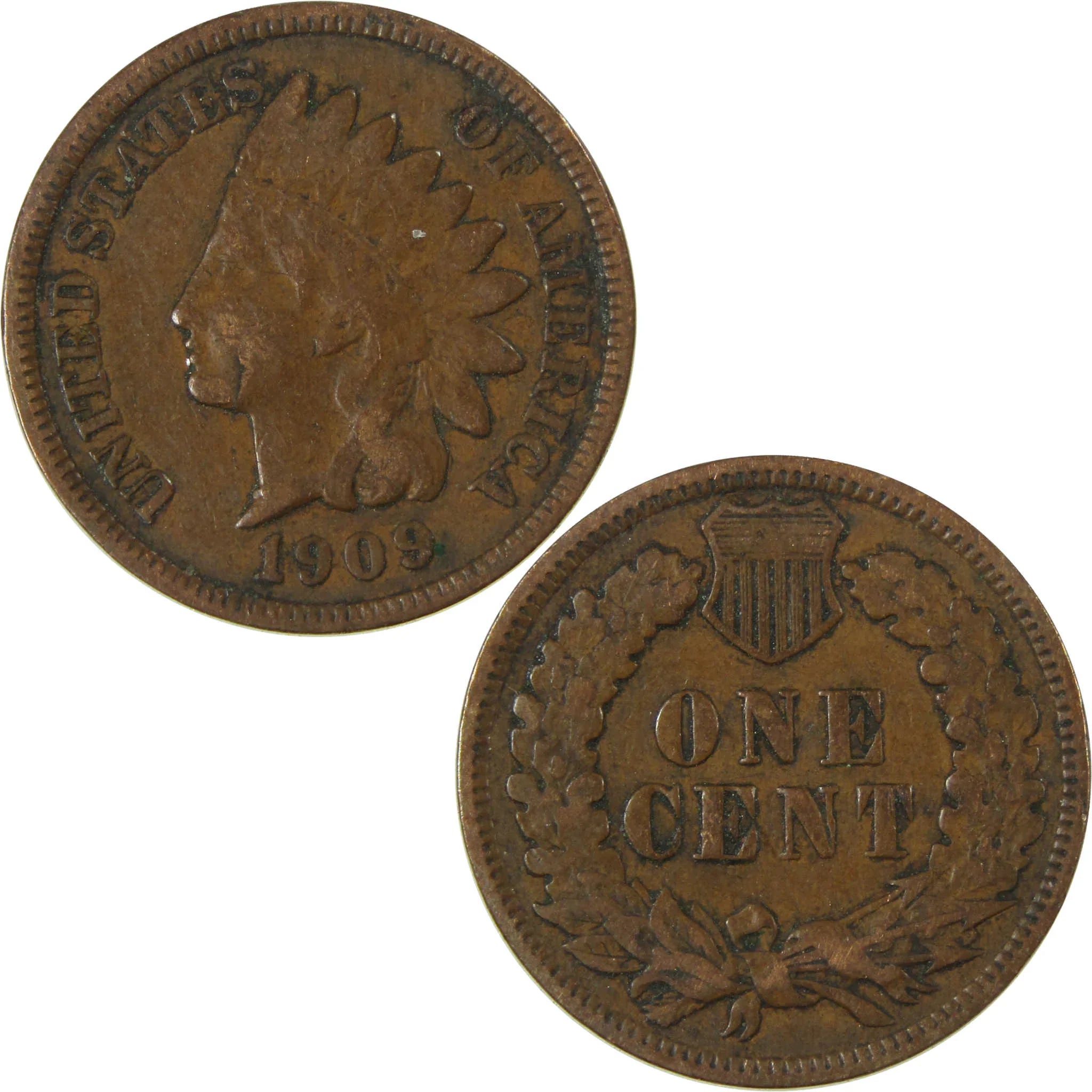 1909 Indian Head Cent F Fine Penny 1c Coin SKU:I27009