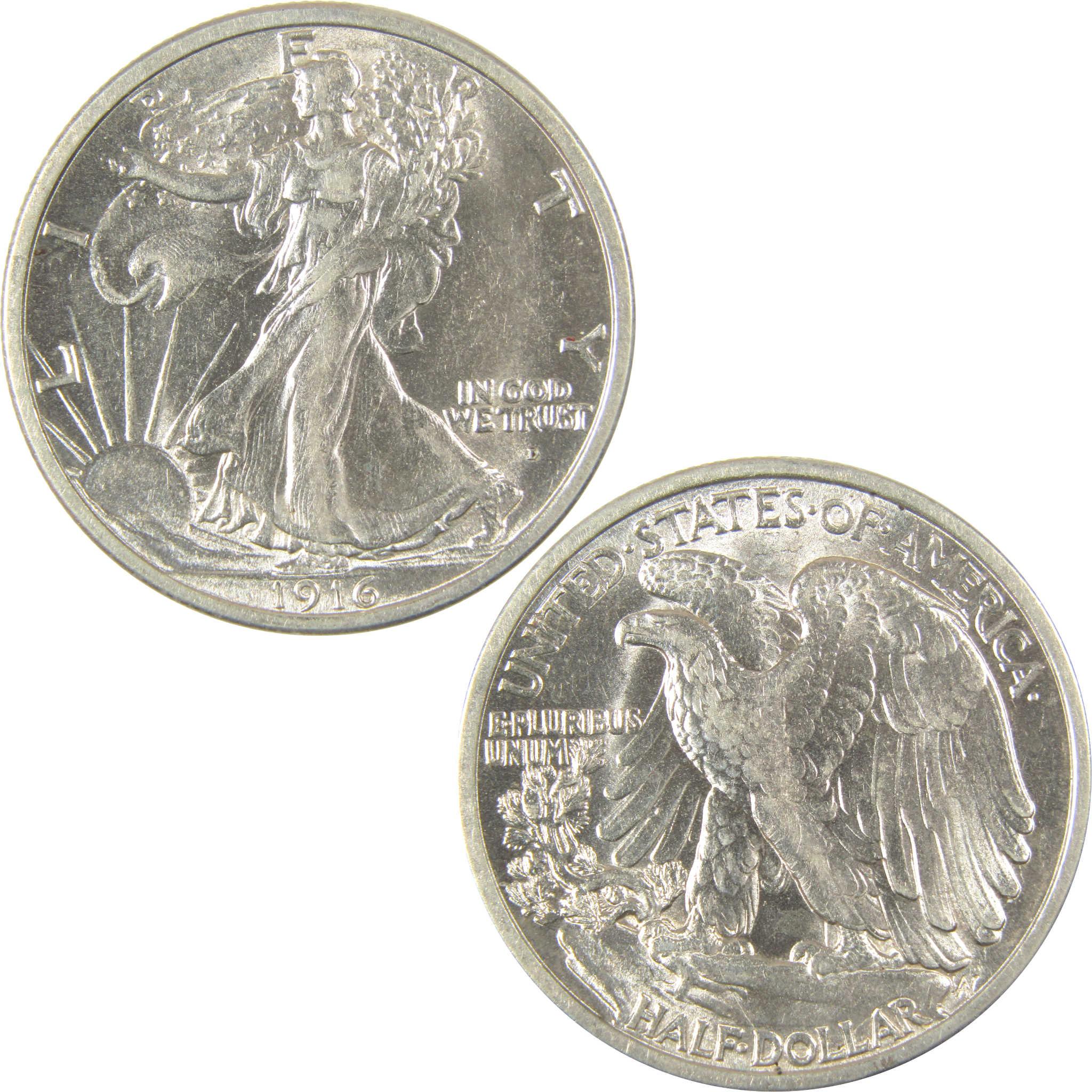 1916 D Liberty Walking Half Dollar Borderline Uncirculated SKU:I19718