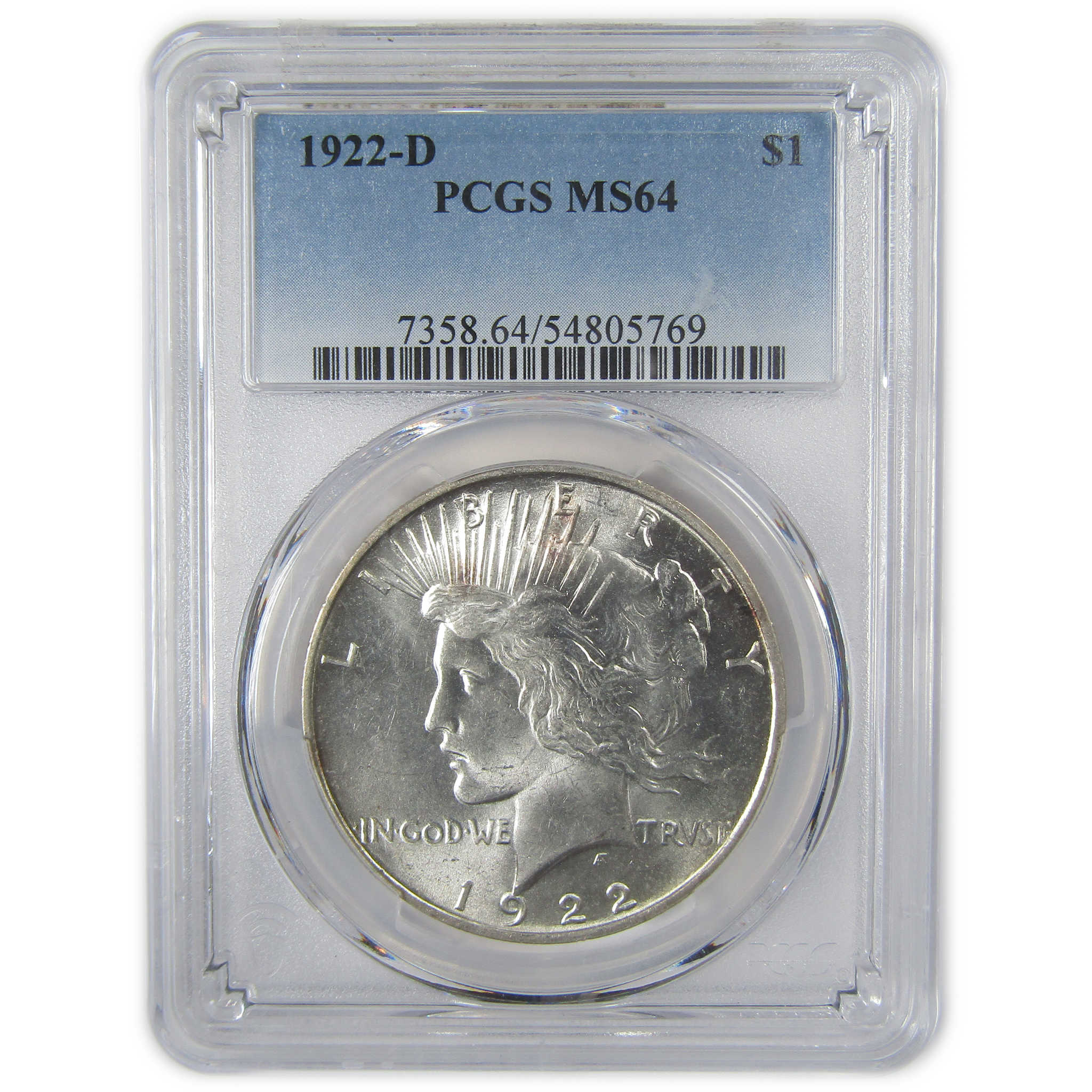 1922 D Peace Dollar MS 64 PCGS Silver Uncirculated $1 Coin SKU:I23365
