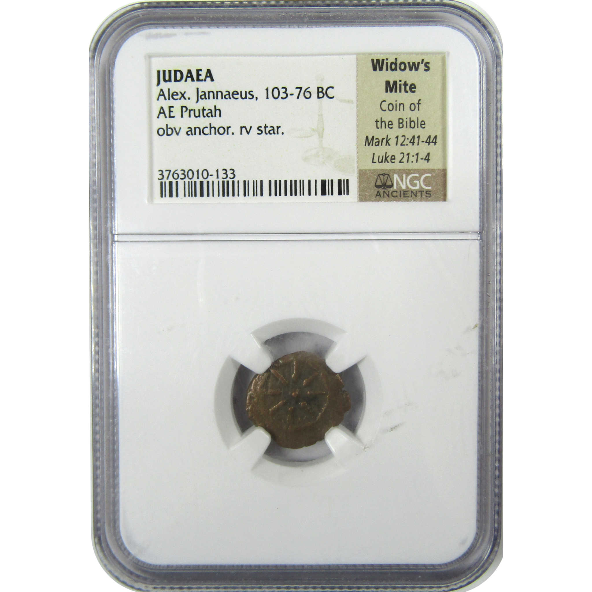 103-76 BC Alexander Jannaeus Copper Prutah Widow's Mite NGC SKU:CP747