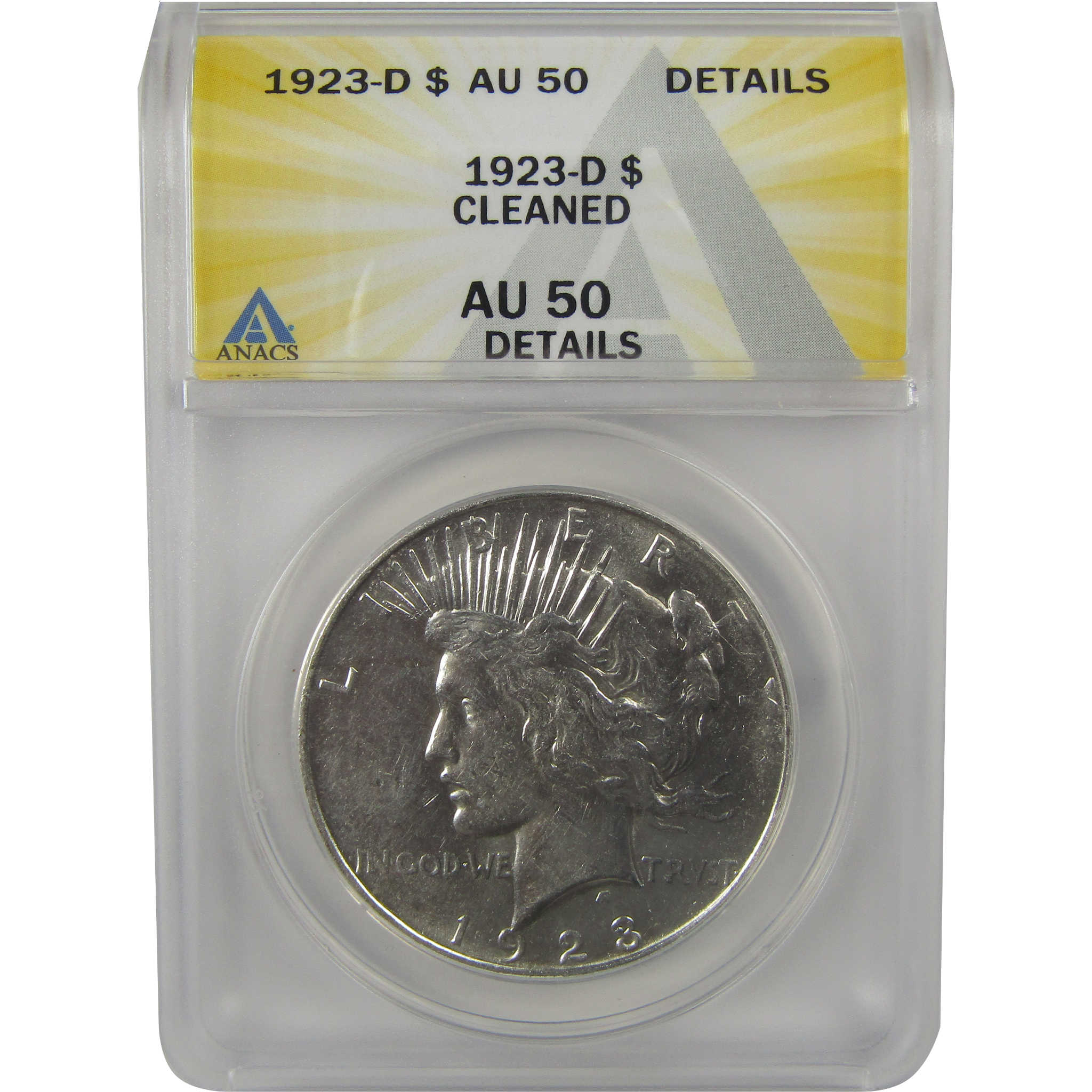 1923 D Peace Dollar AU 50 Details ANACS Silver $1 Coin SKU:I22368