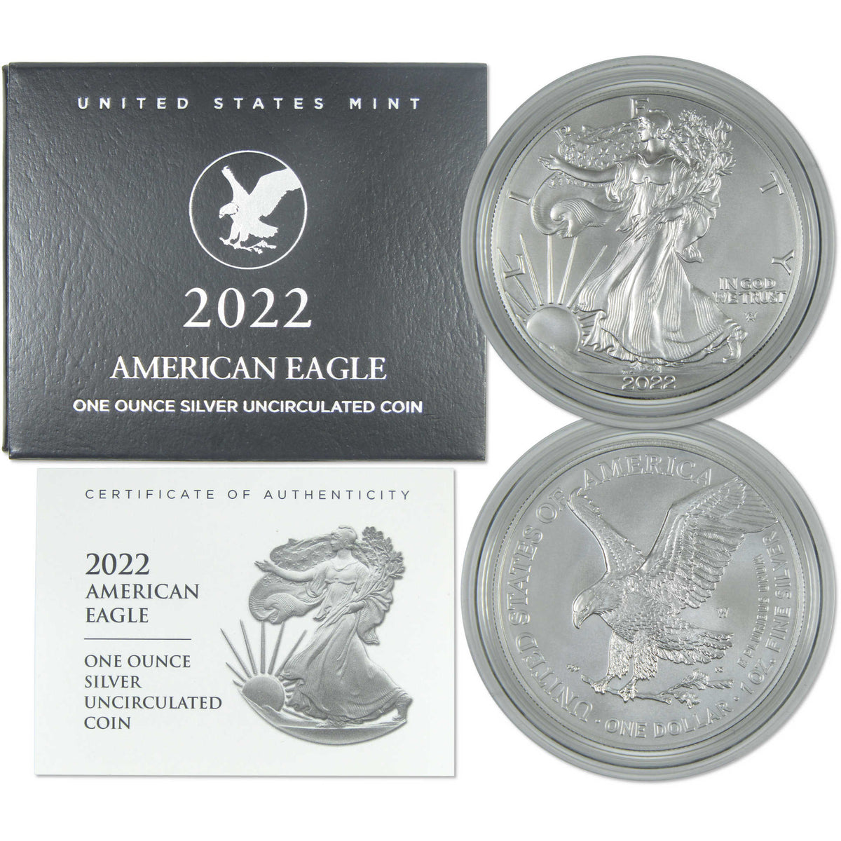 2022 W American Silver Eagle Uncirculated Burnished $1 Coin OGP COA
