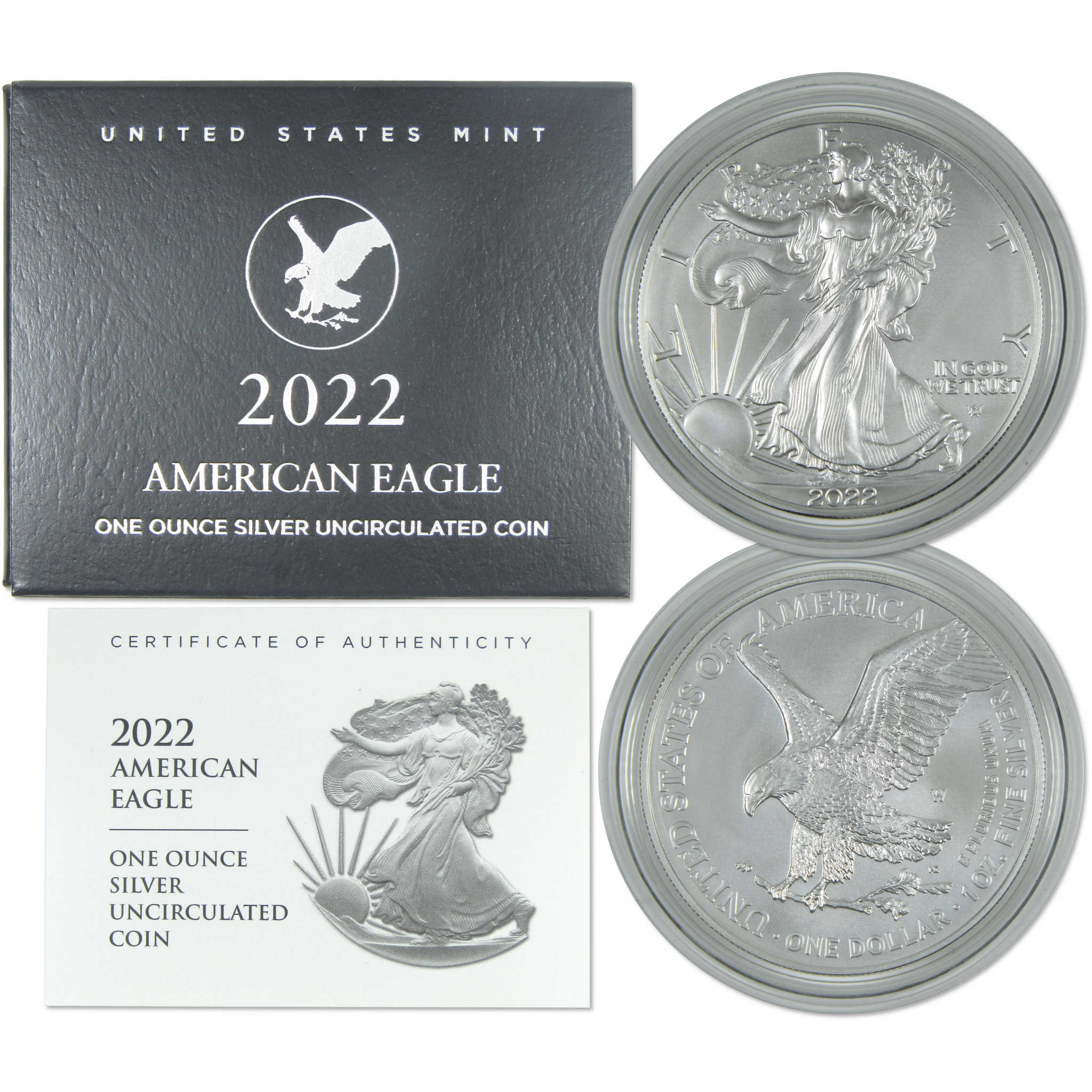 2022 W American Silver Eagle Uncirculated Bullion Burnished OGP COA