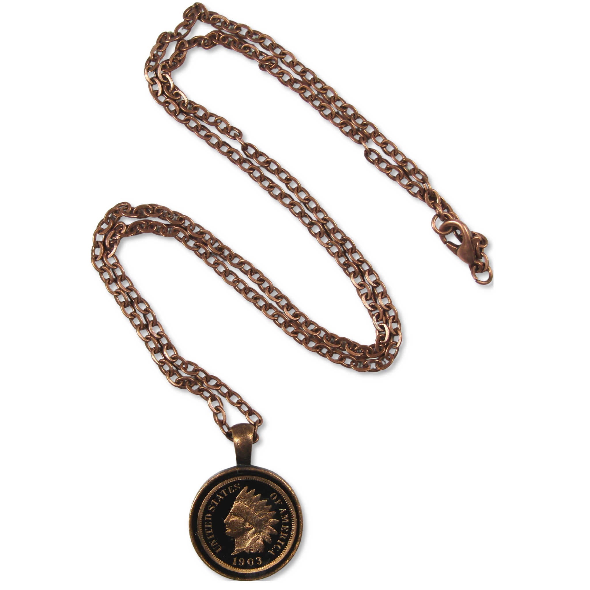 Enamel Indian Head Cent Necklace with Chain