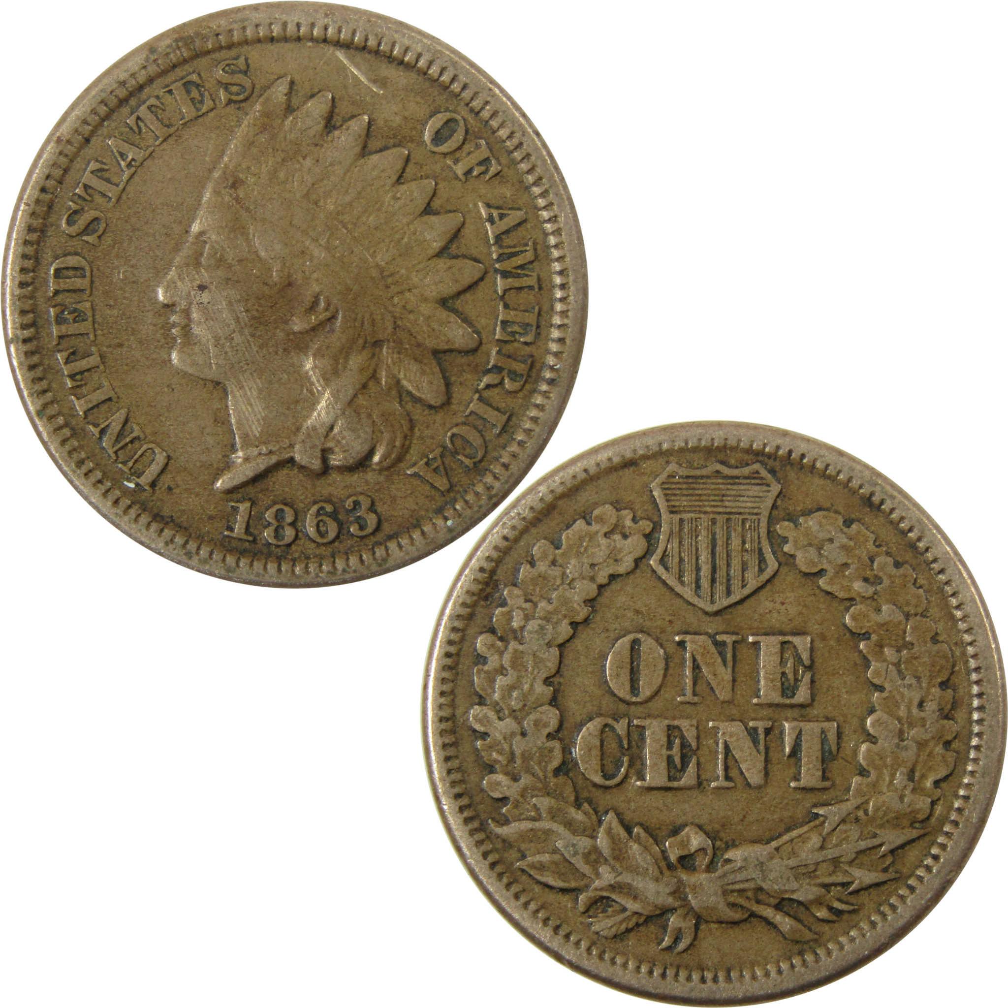 1863 Indian Head Cent VF Very Fine Details Penny 1c Coin SKU:CP1112