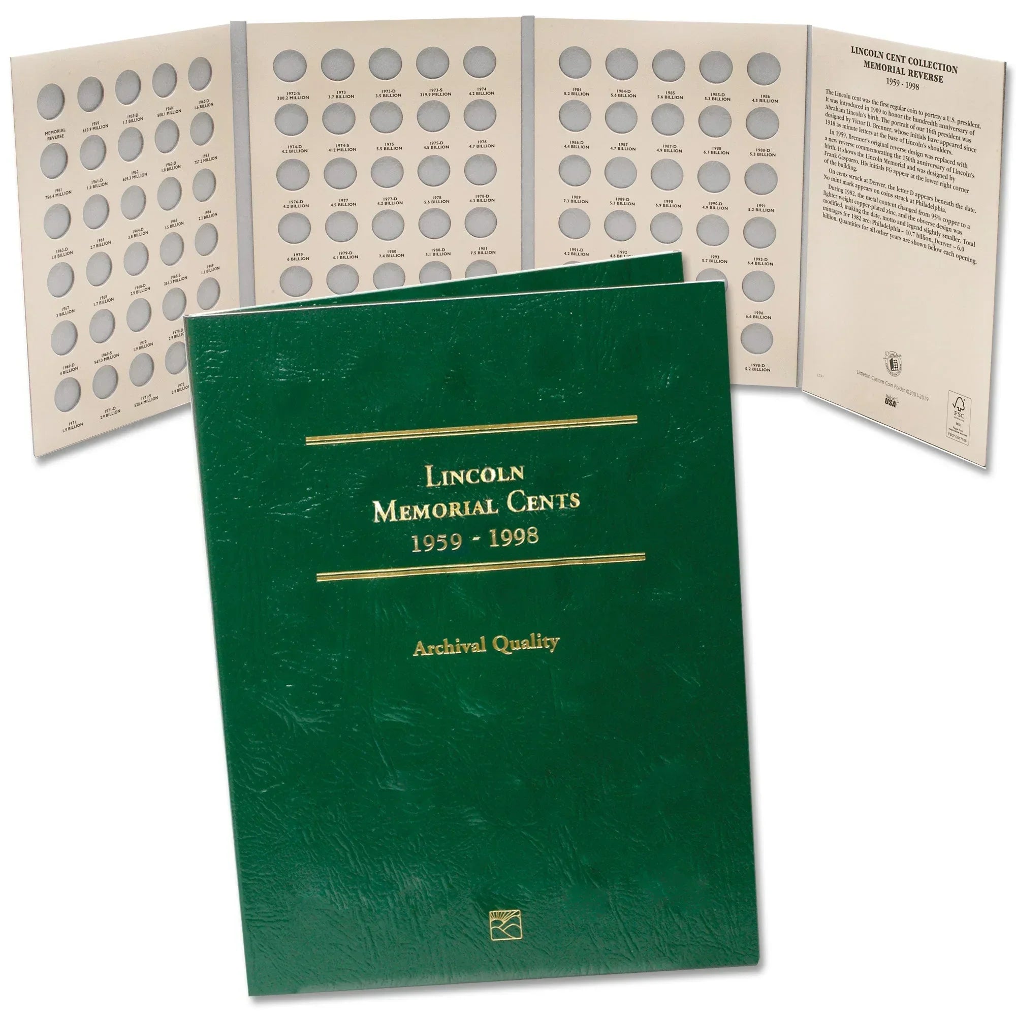1959-1998 Lincoln Memorial Cent Folder Littleton Coin Company