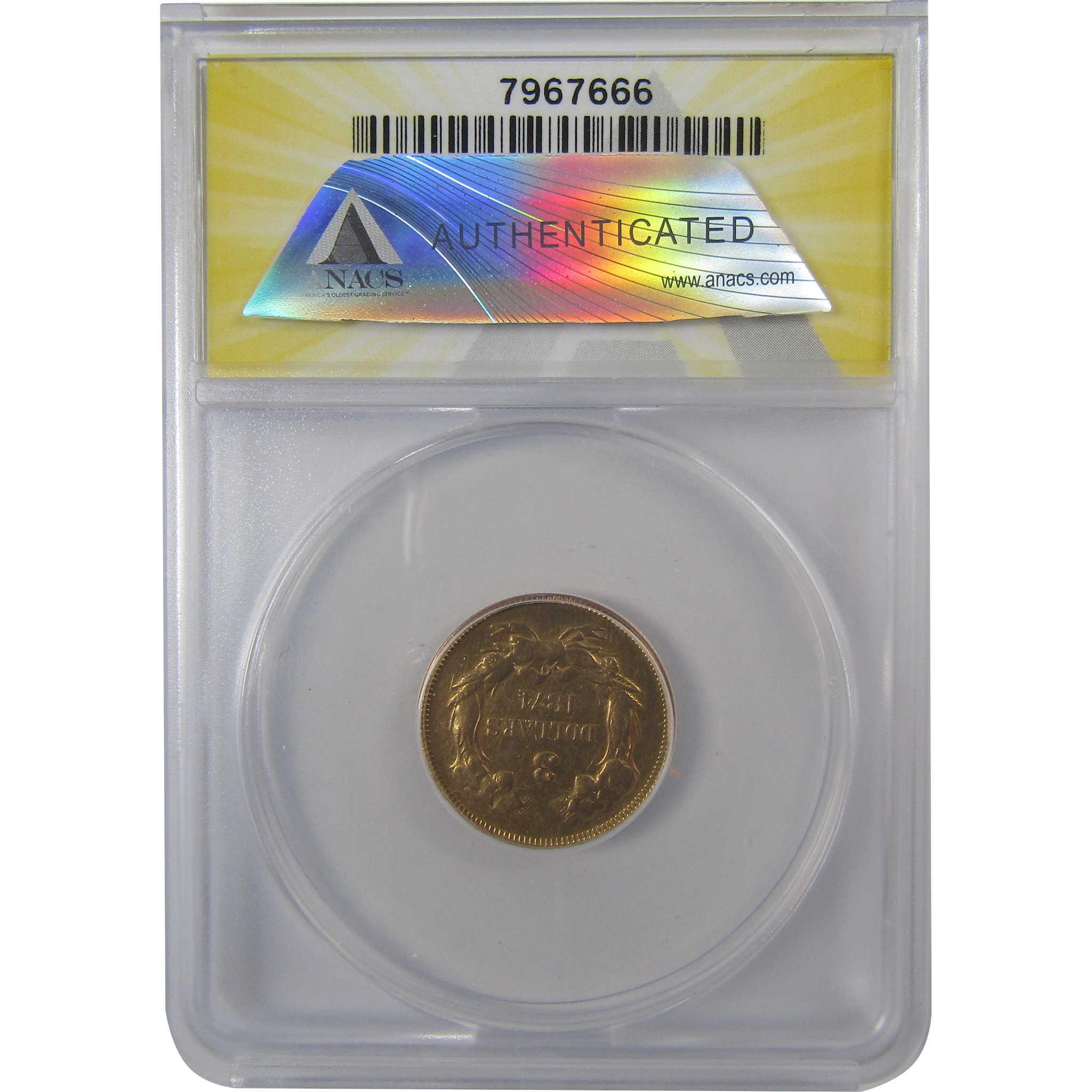 1874 Indian Princess Head Gold $3 EF 40 Details ANACS Coin SKU:I24937