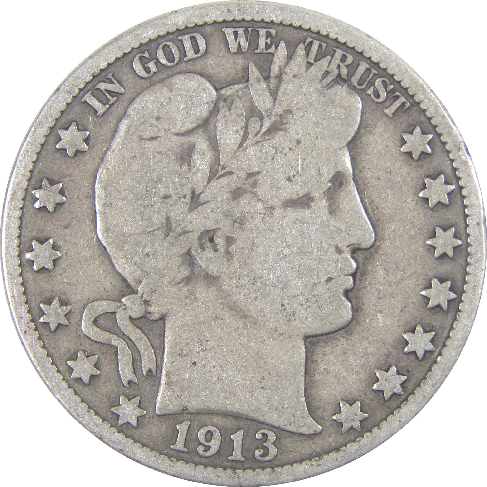 1913 Barber Half Dollar VG Very Good Silver 50c Coin SKU:I16672