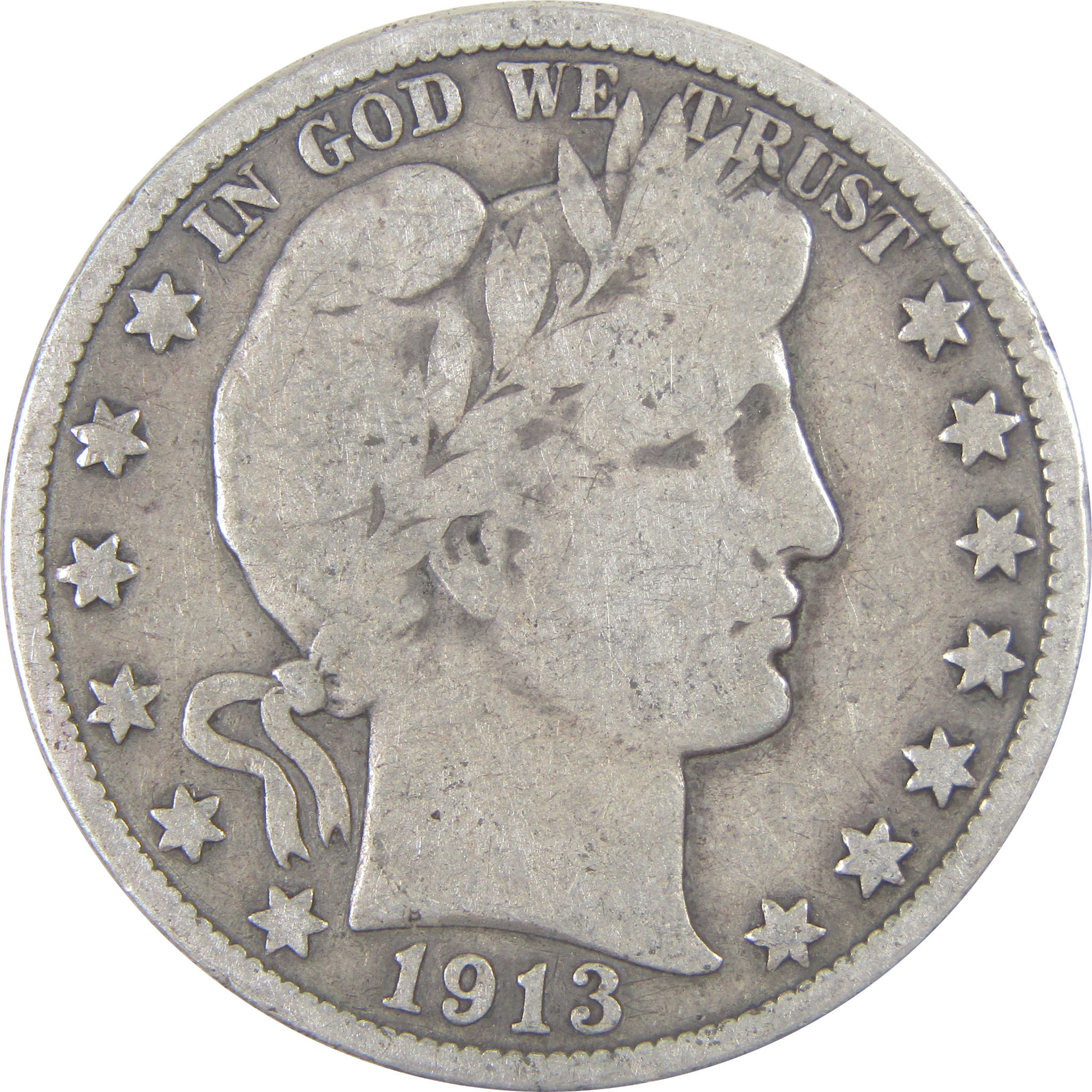 1913 Barber Half Dollar VG Very Good Silver 50c Coin SKU:I16672