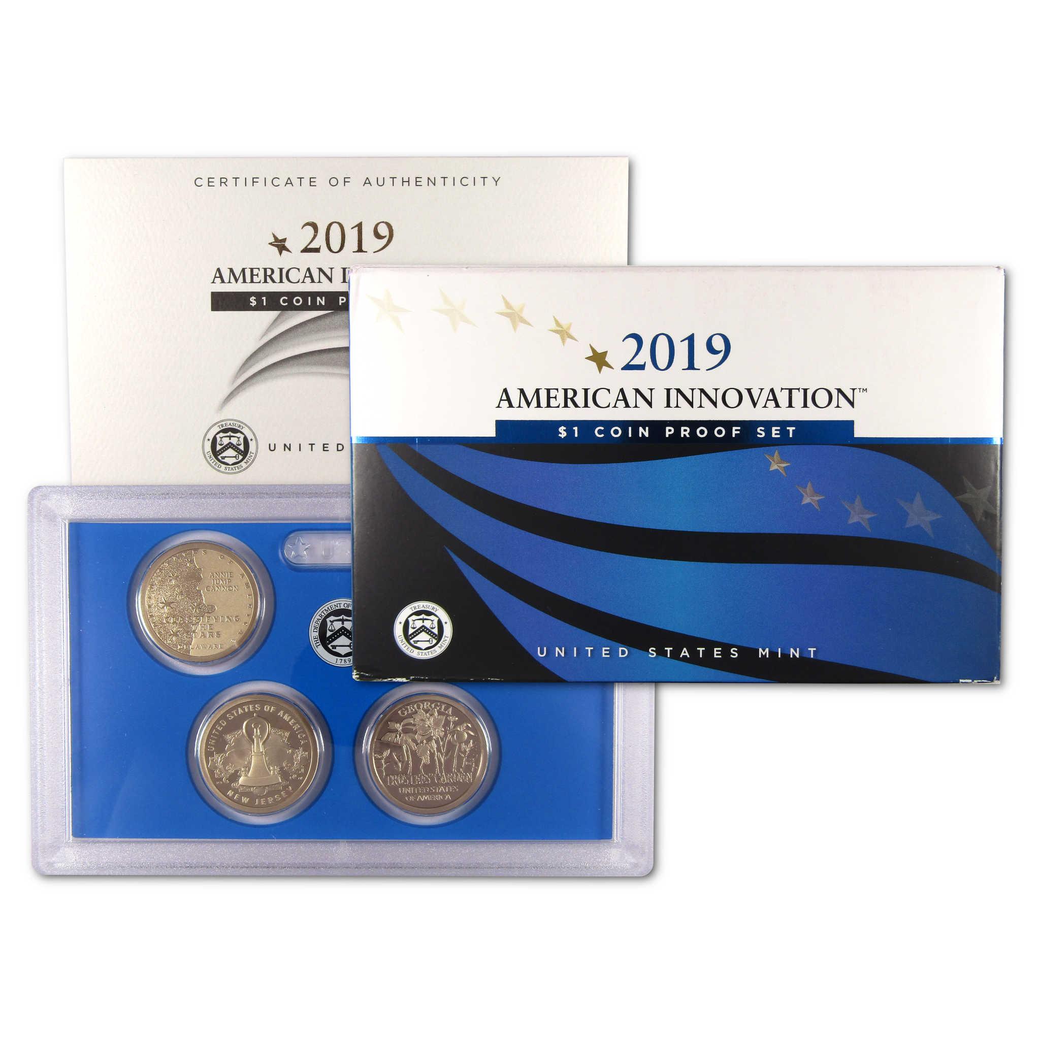 2019 American Innovation $1 Coin Proof Set with certificate and four collectible coins