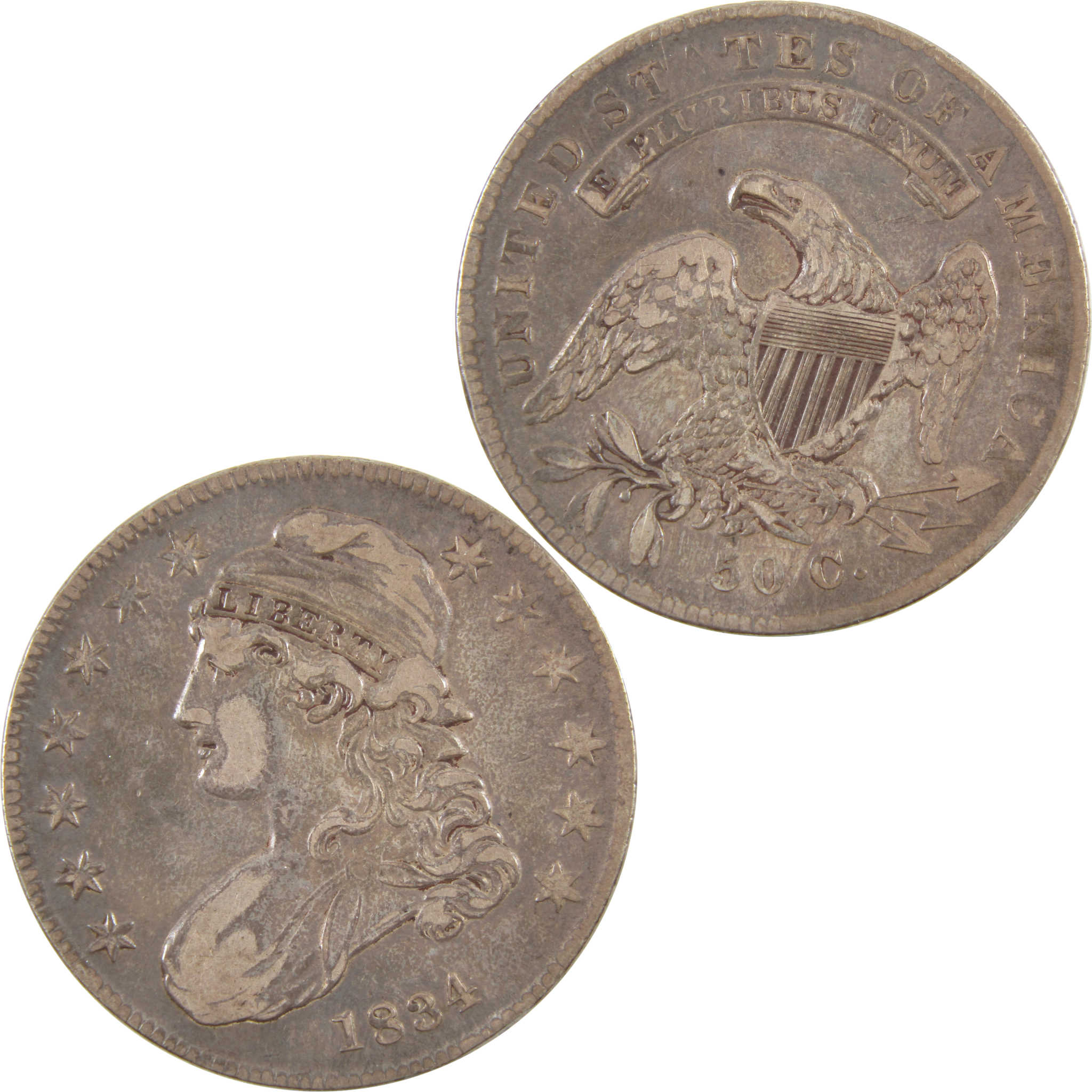 1834 Sm Date/Letters Lg Stars Capped Bust 50c VF/XF SKU:I11160