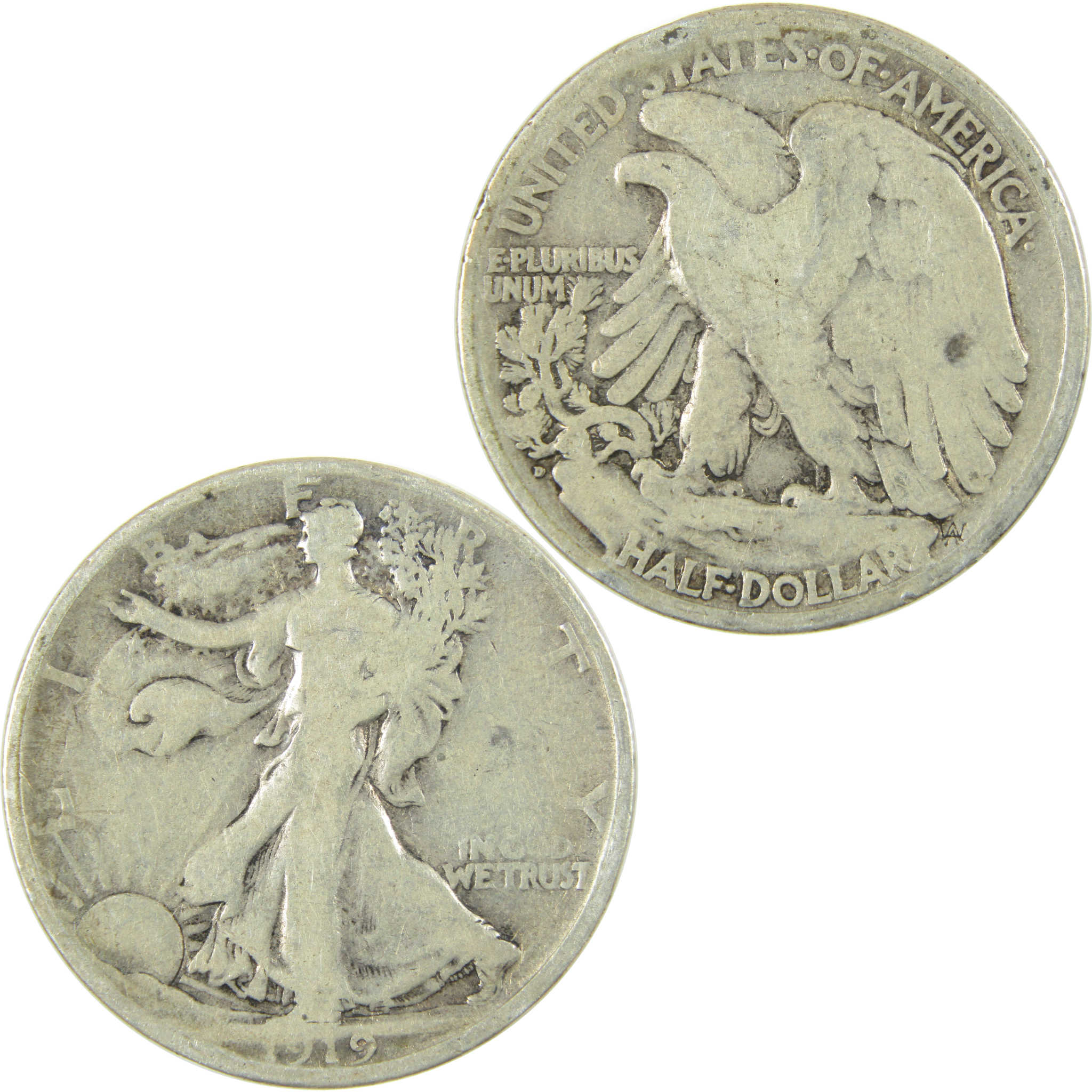 1919 D Liberty Walking Silver Half Dollar VG Very Good Coin SKU:I28918