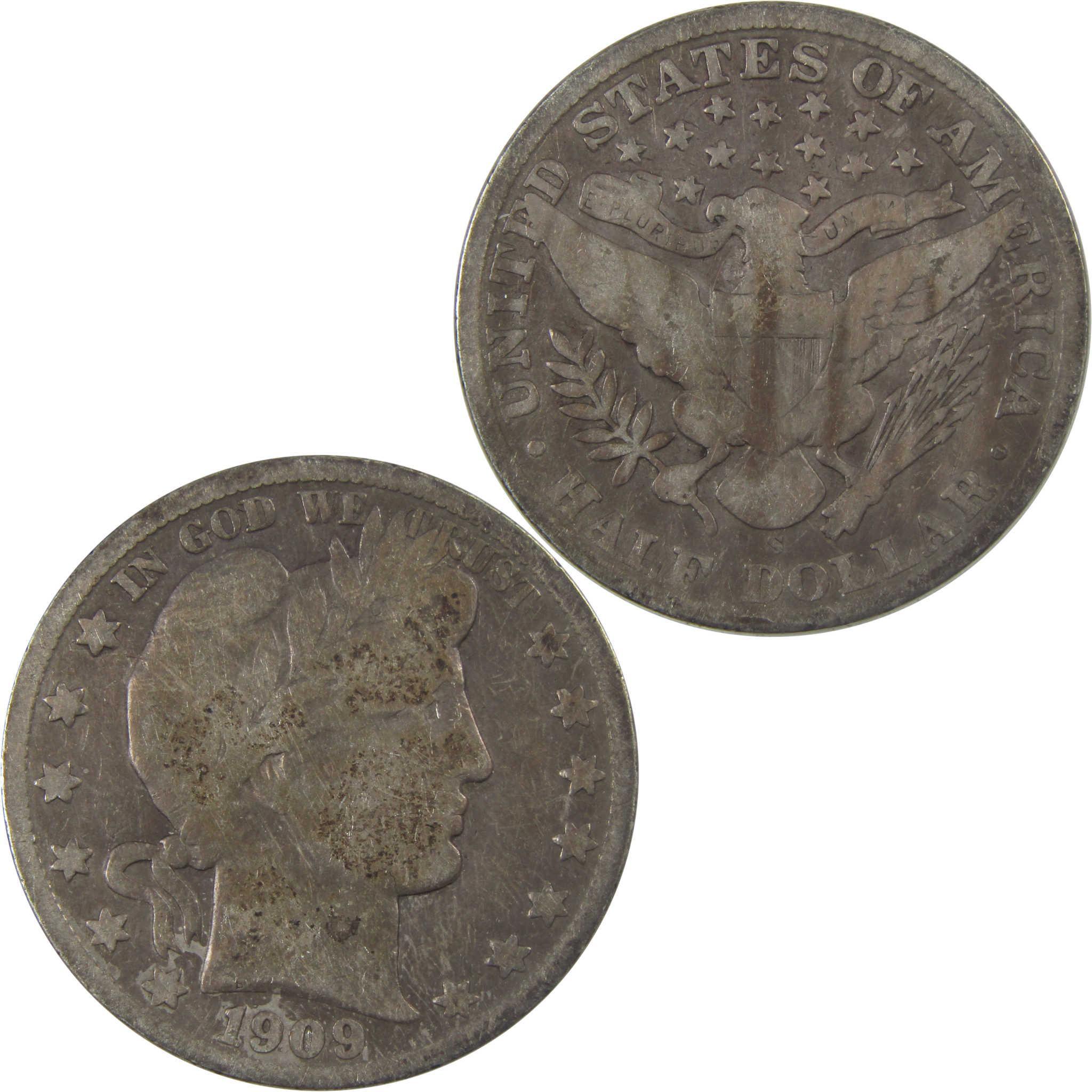 1909 S Barber Silver Half Dollar VG Very Good 50c Coin SKU:I25228