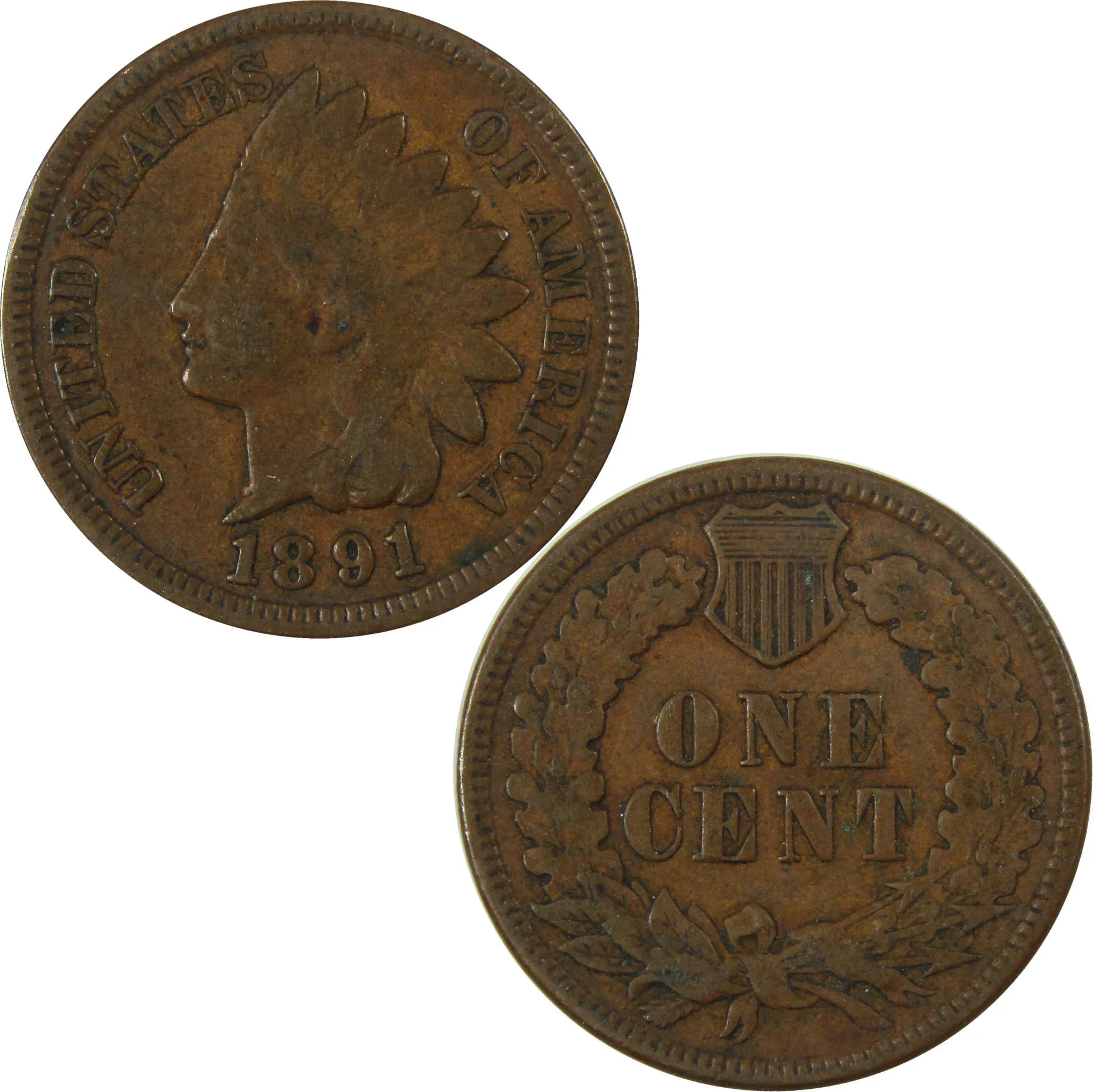 1891 Indian Head Cent F Fine Penny 1c Coin Collectible SKU:I26939