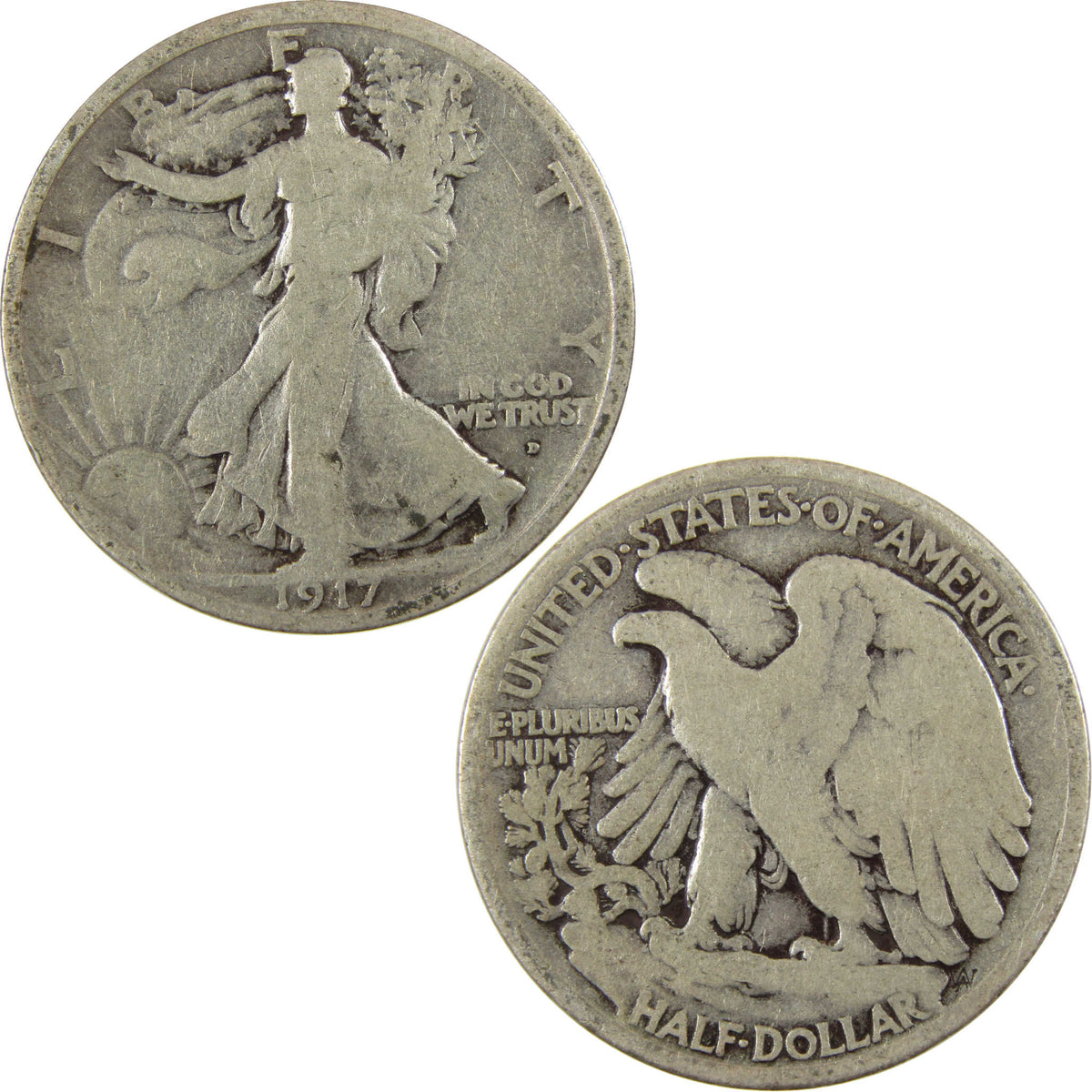 1917 D Obverse Liberty Walking Silver 50c VG Very Good SKU:I29036