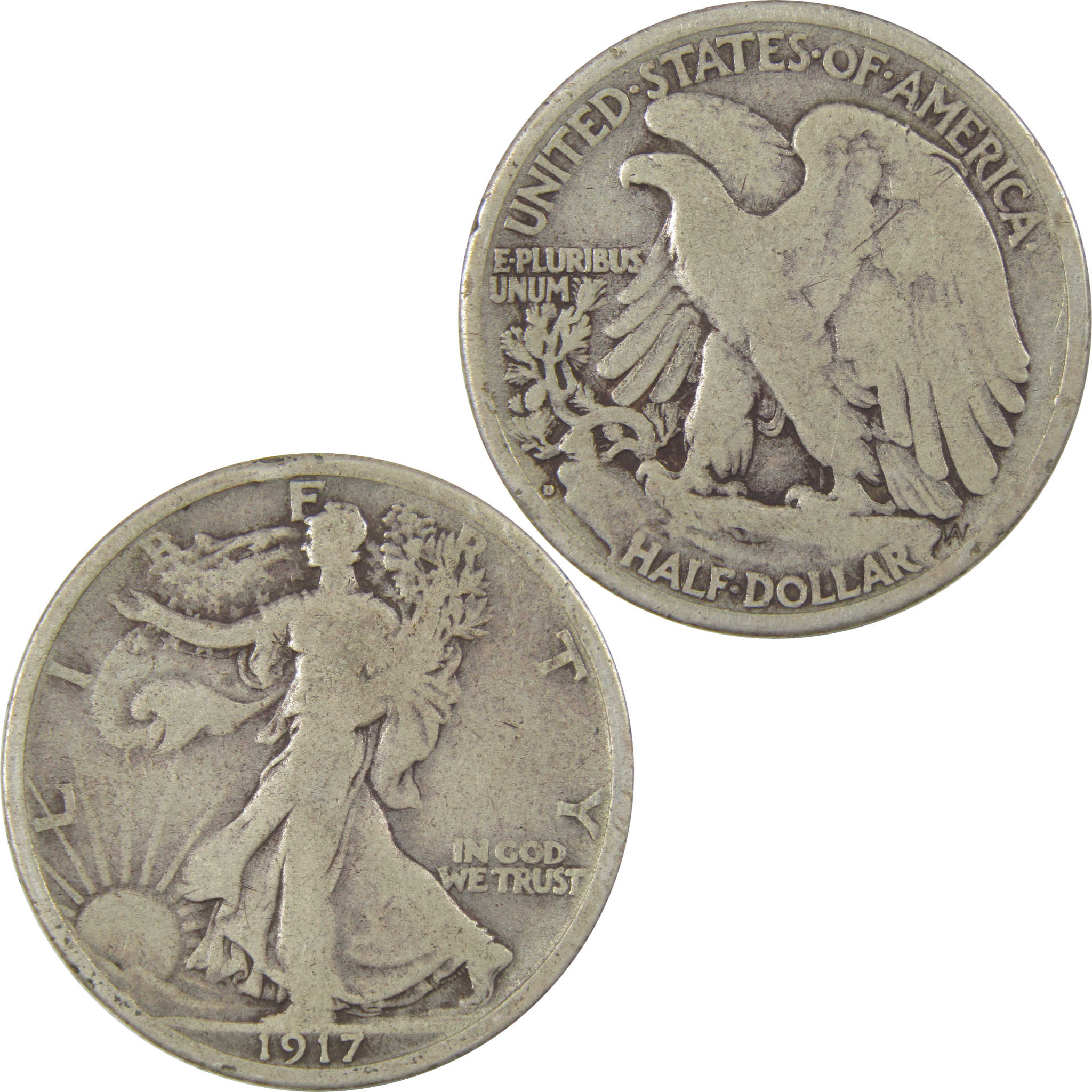 1917 D Reverse Liberty Walking Silver 50c VG Very Good SKU:I24135