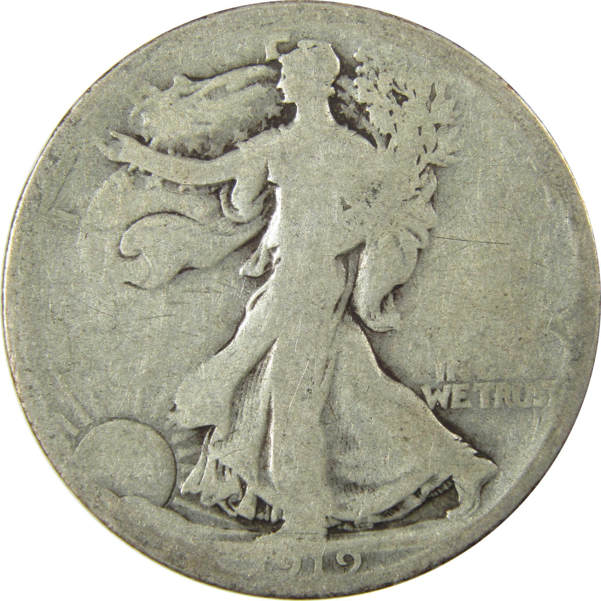 1919 D Liberty Walking Silver Half Dollar AG About Good SKU:CP1422