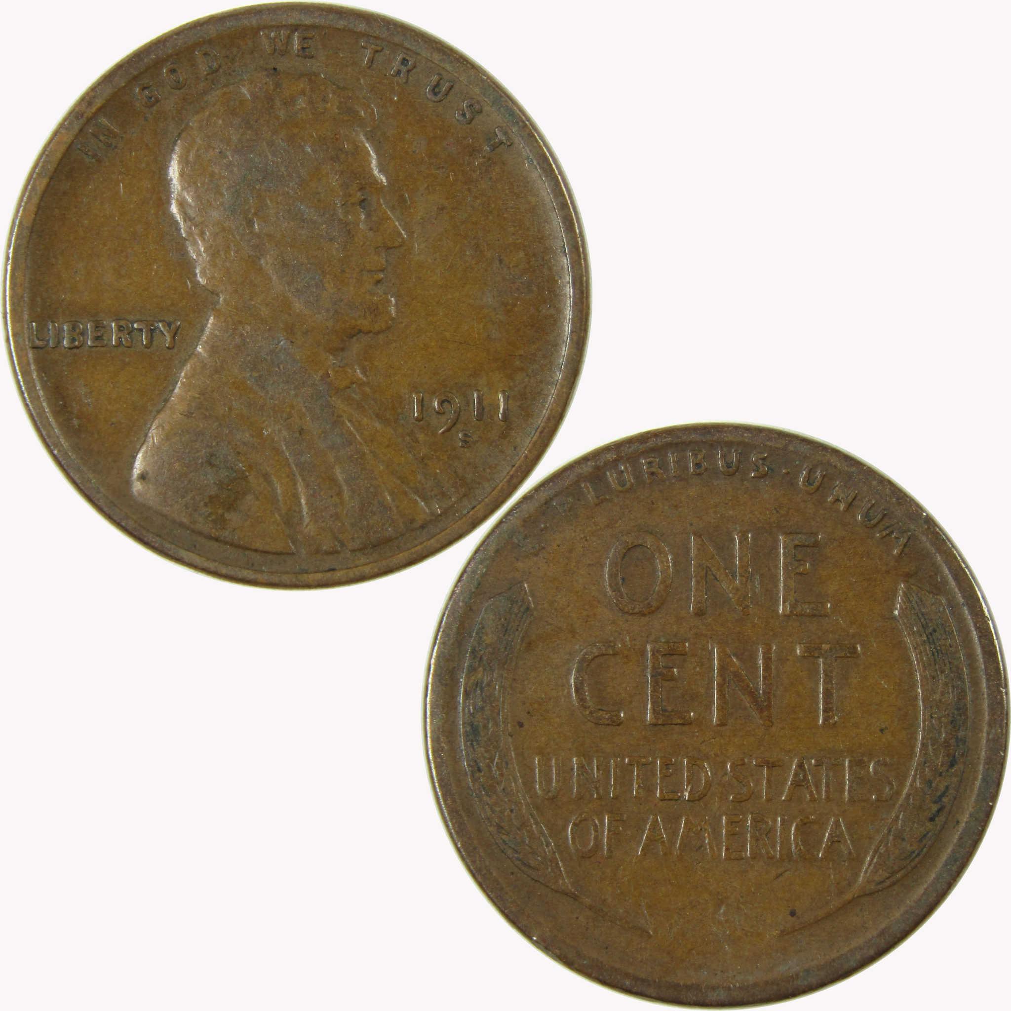 1911 S Lincoln Wheat Cent F Fine Penny 1c Coin Collectible SKU:I26378