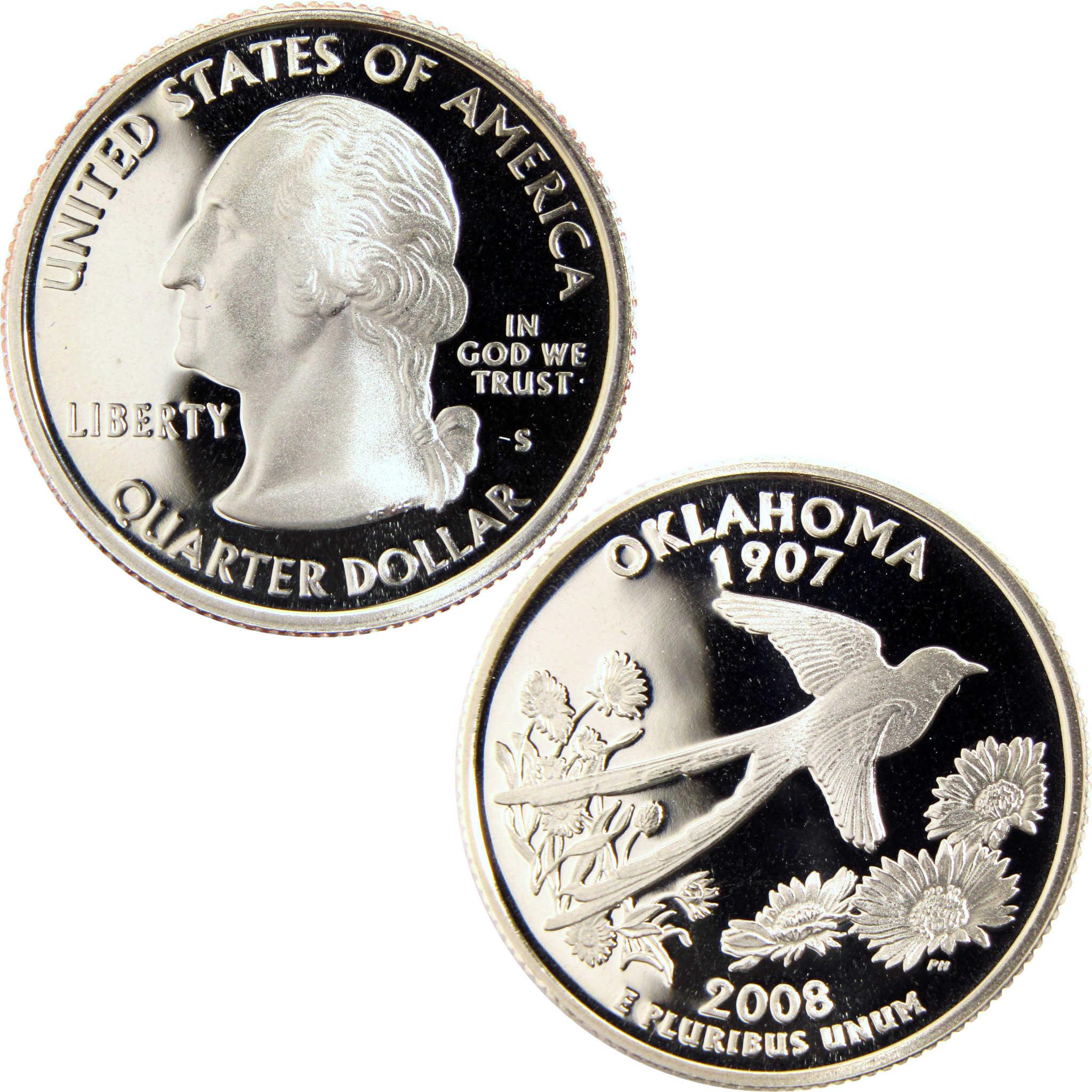 2008 Oklahoma statehood quarter, collectible coin with bird and flowers design