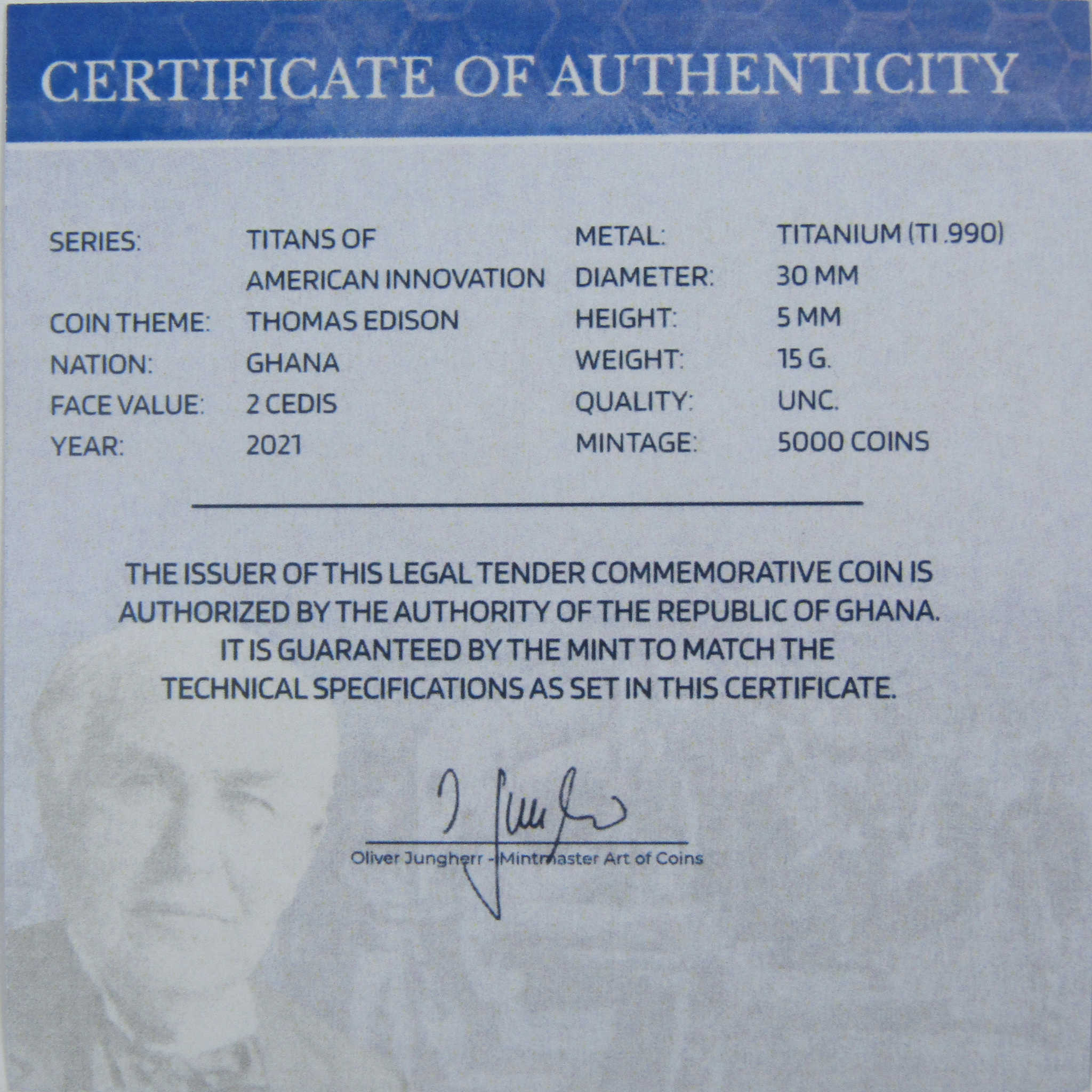 Titans of American Innovation Thomas Edison Titanium 2 Cedis 2021