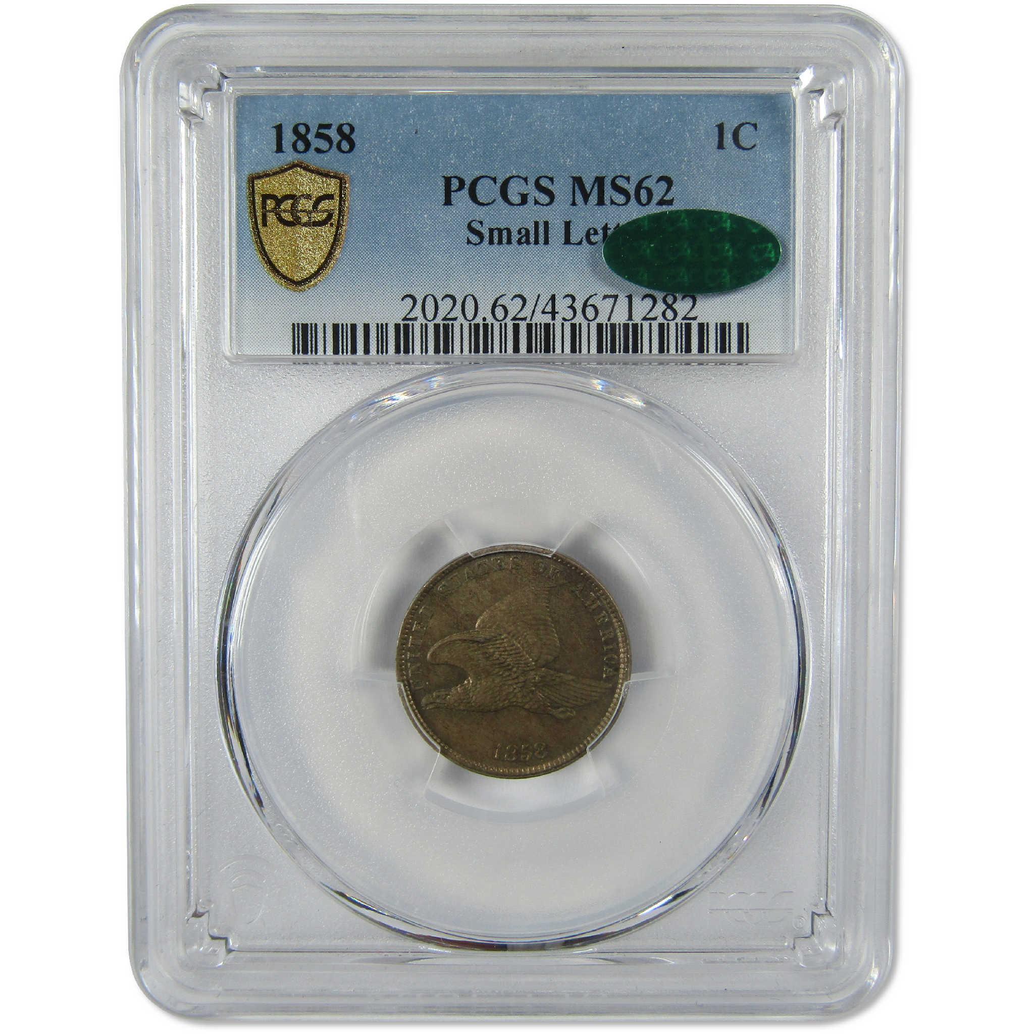 1858 Small Letters Flying Eagle Cent MS 62 PCGS CAC Penny Uncirculated
