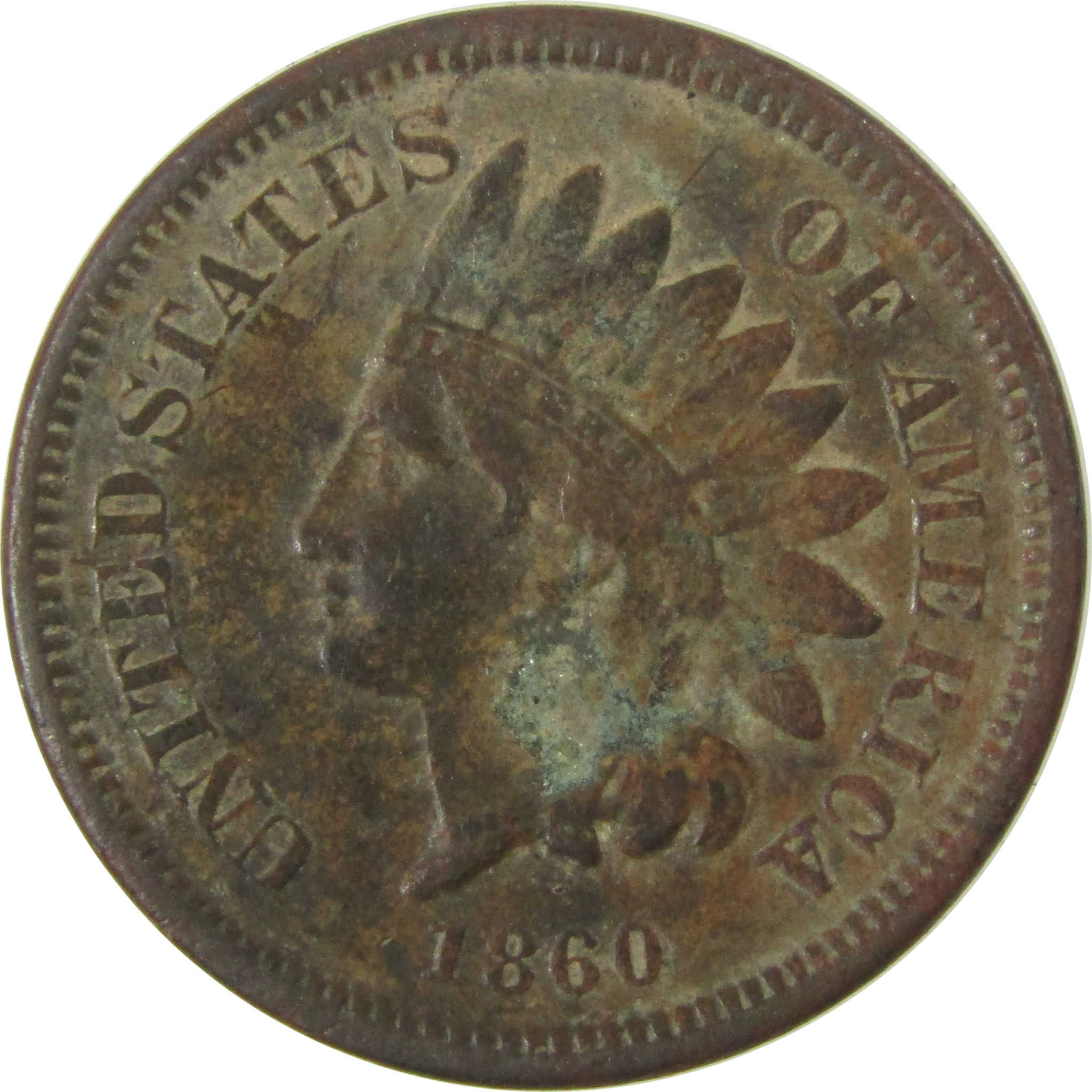 1860 Pointed Bust Indian Head Cent F Fine Details Penny SKU:CP1189