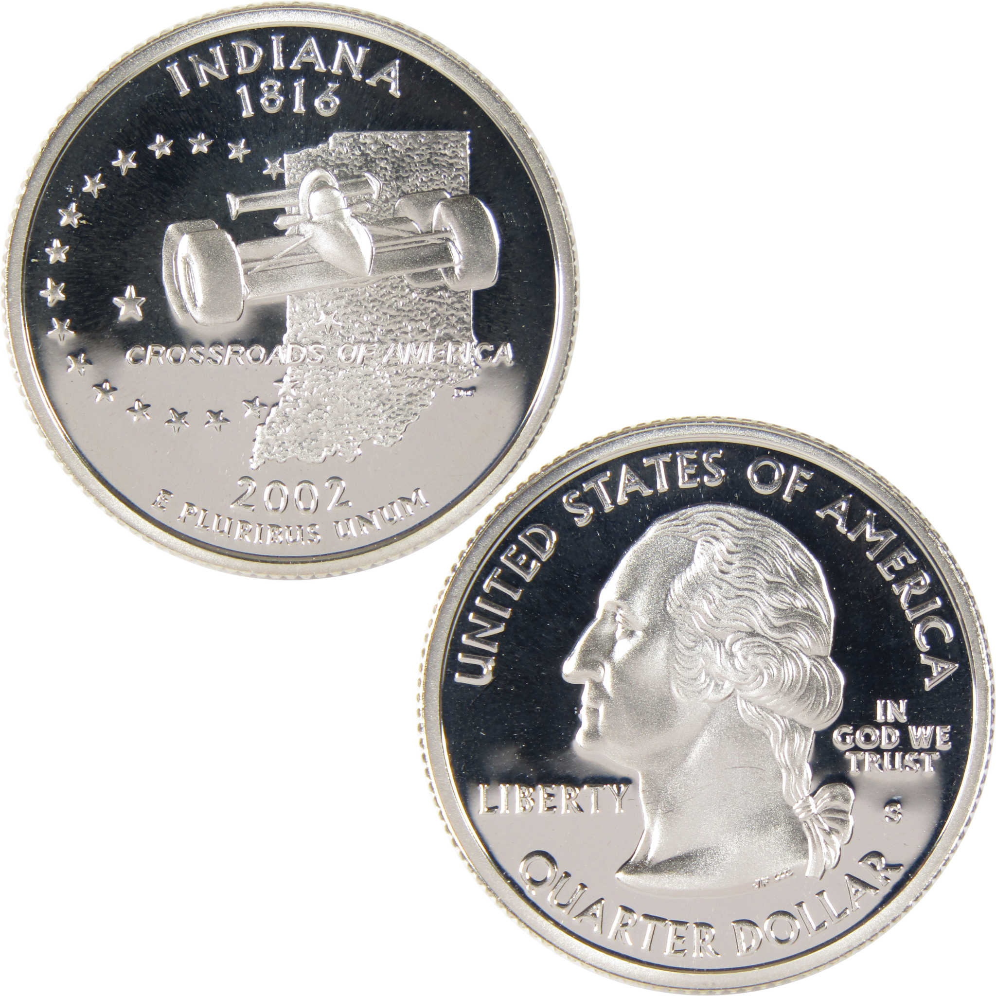 2002 S Indiana State Quarter Silver Proof 25c Coin