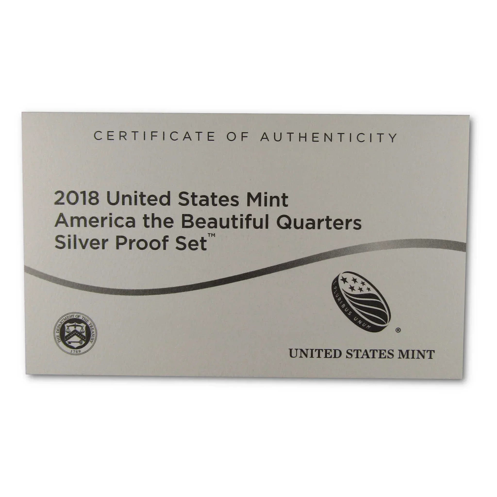2018 United States Mint America the Beautiful Quarters Silver Proof Set certificate