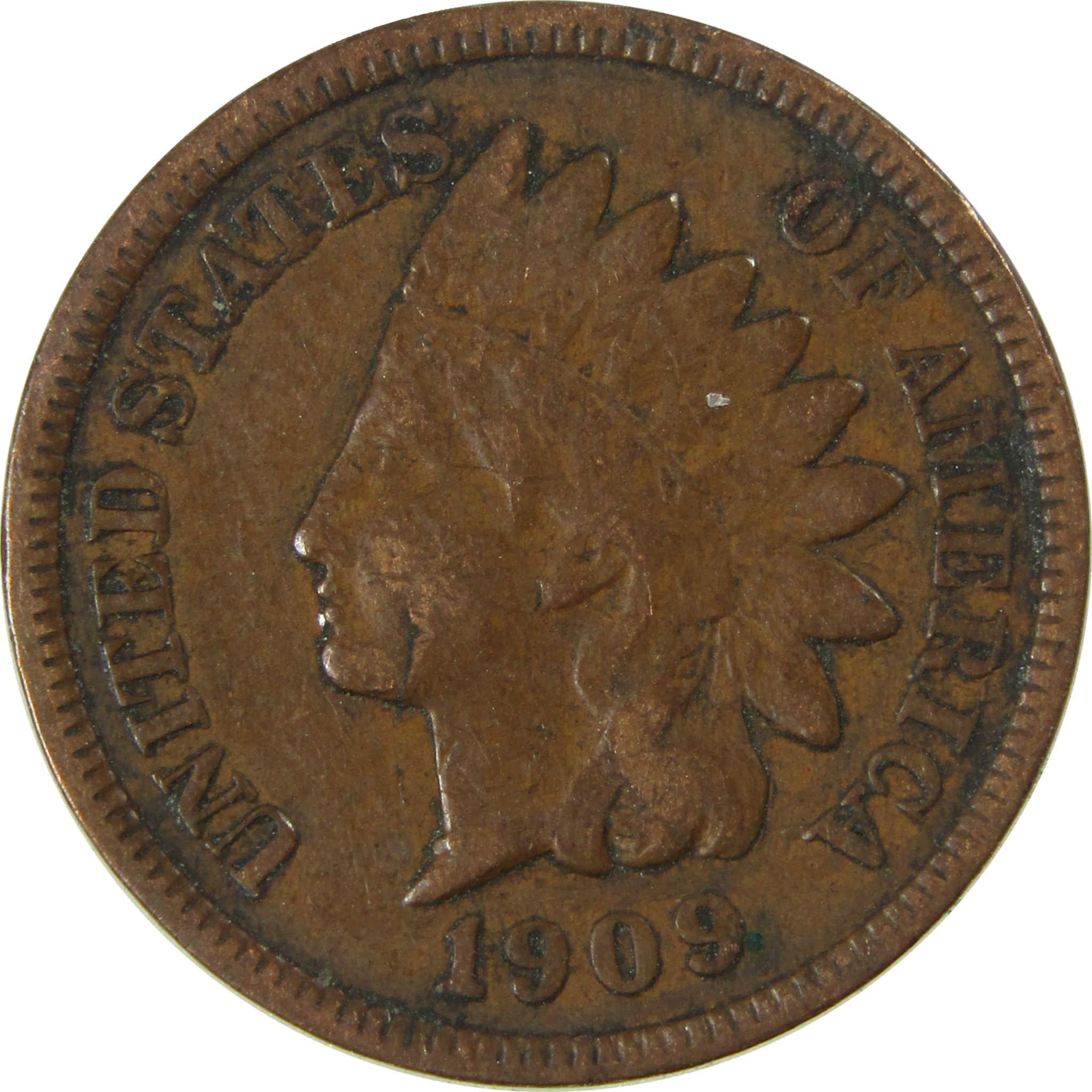 1909 Indian Head Cent F Fine Penny 1c Coin SKU:I27009