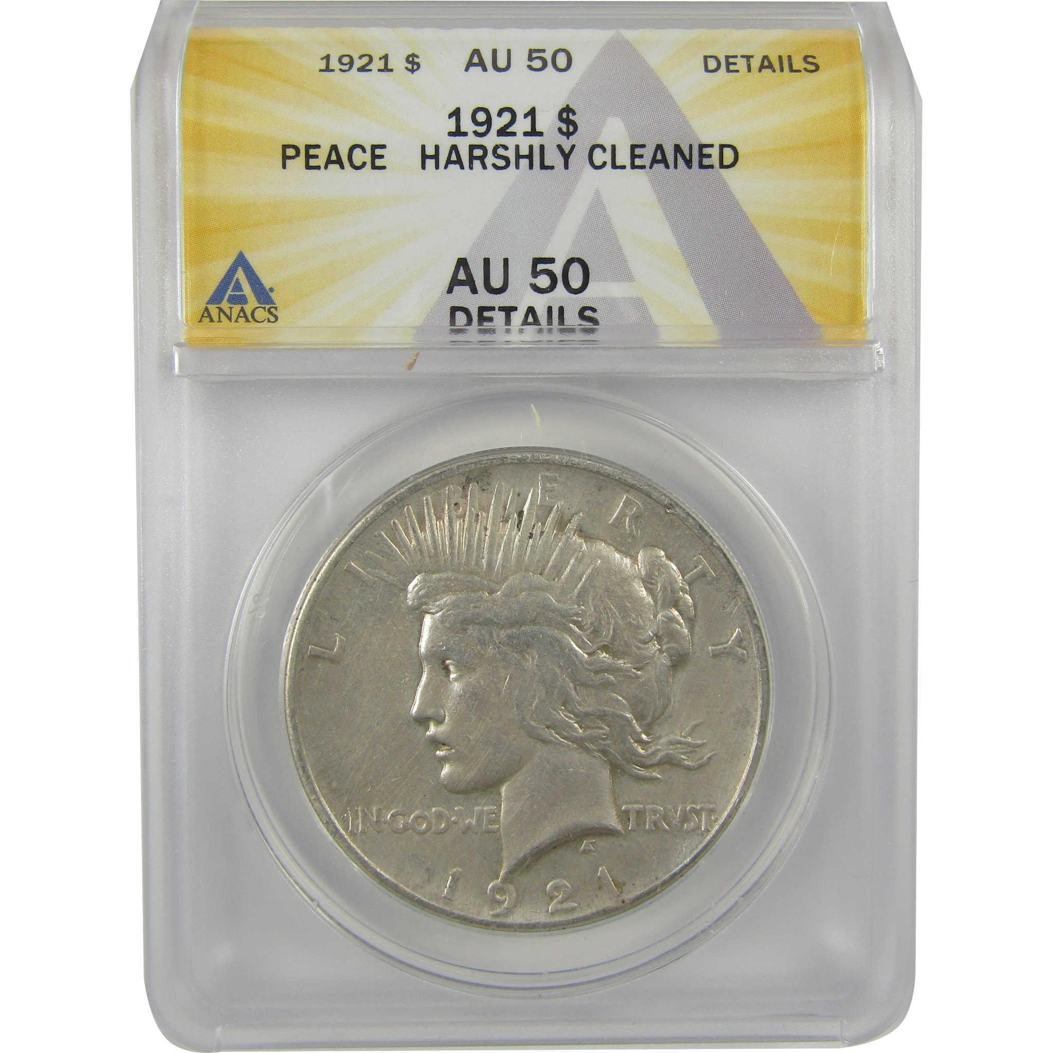1921 High Relief Peace Dollar AU 50 Details ANACS Silver SKU:I21379