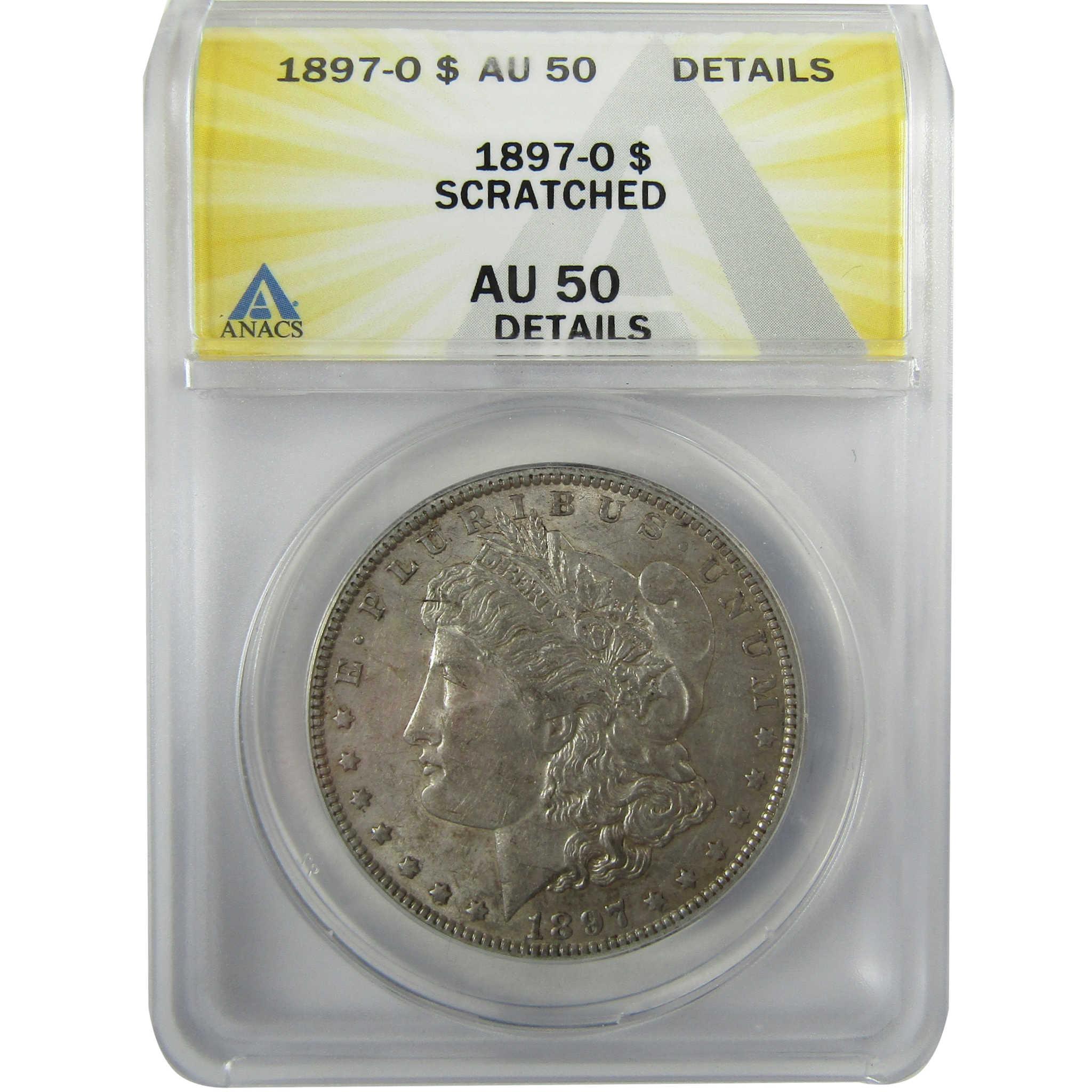 1897 O Morgan Silver Dollar AU 50 Details ANACS $1 Coin SKU:I28051 - Morgan coin - Morgan silver dollar - Morgan silver dollar for sale - Profile Coins & Collectibles