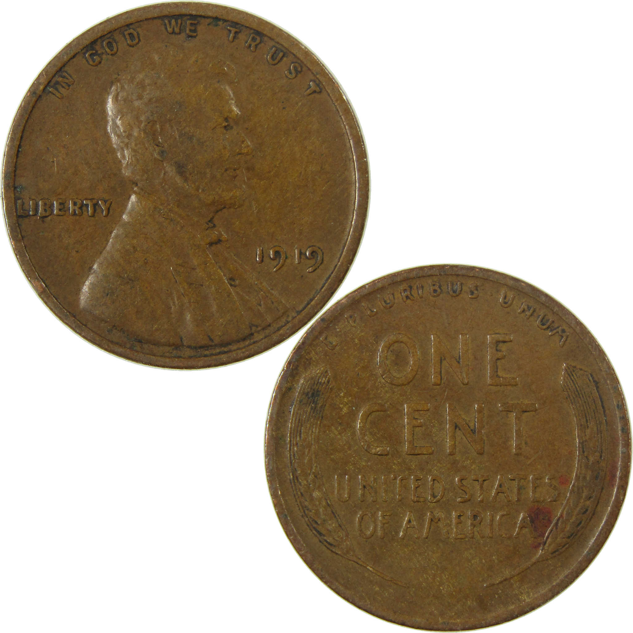 1919 Lincoln Wheat Cent F Fine Penny 1c Coin SKU:I26843
