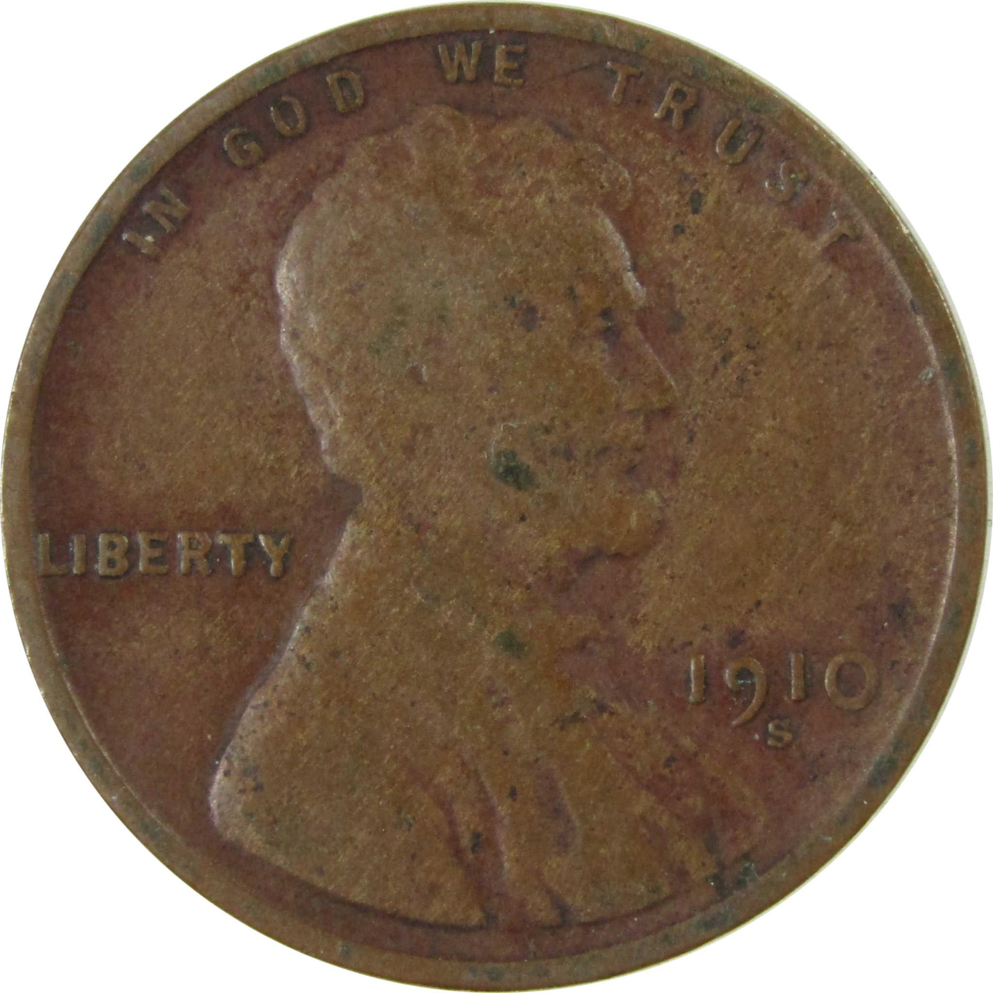 1910 S Lincoln Wheat Cent F Fine Details Penny 1c Coin SKU:I26353