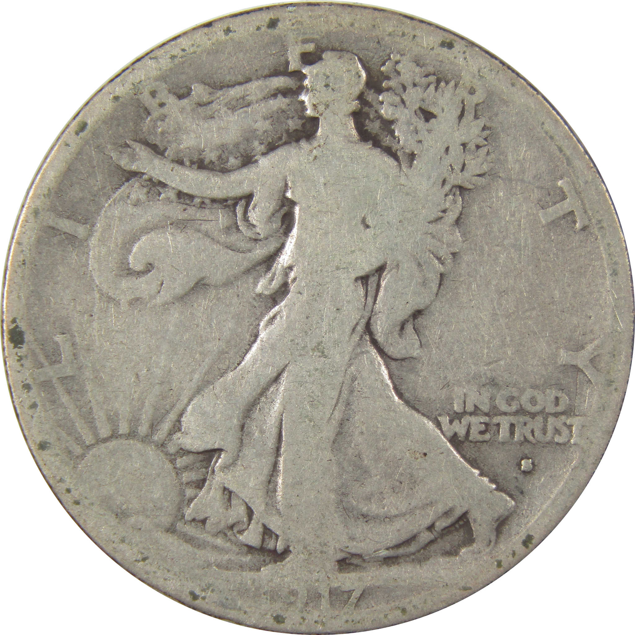 1917 S Obverse Liberty Walking Silver 50c AG About Good SKU:I24144